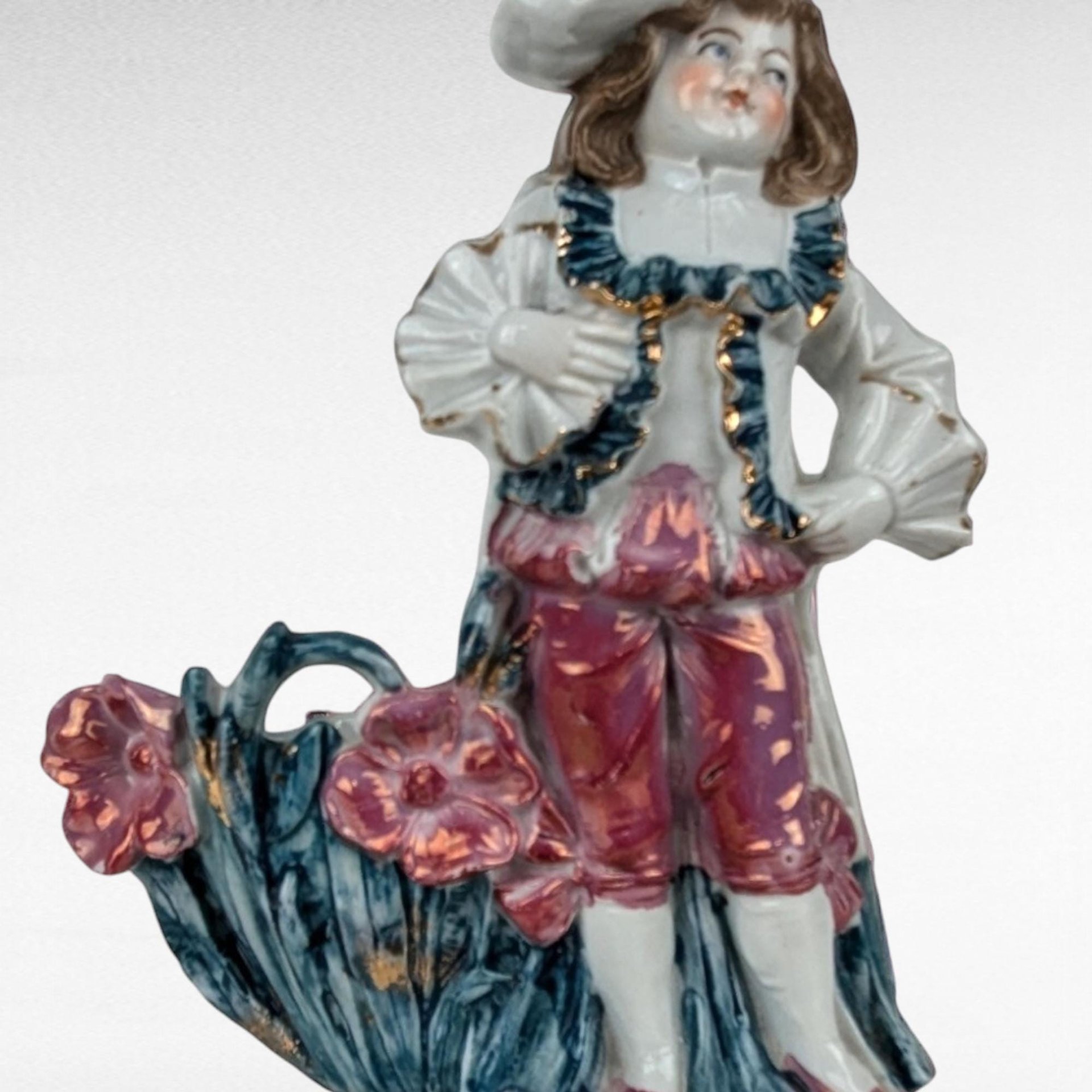 Vintage Boy with Flowers Planter Vase, Ceramic Planter, Figurative Planter, Boy Figurine, Home Decor, Unique Gift, Flower Pot