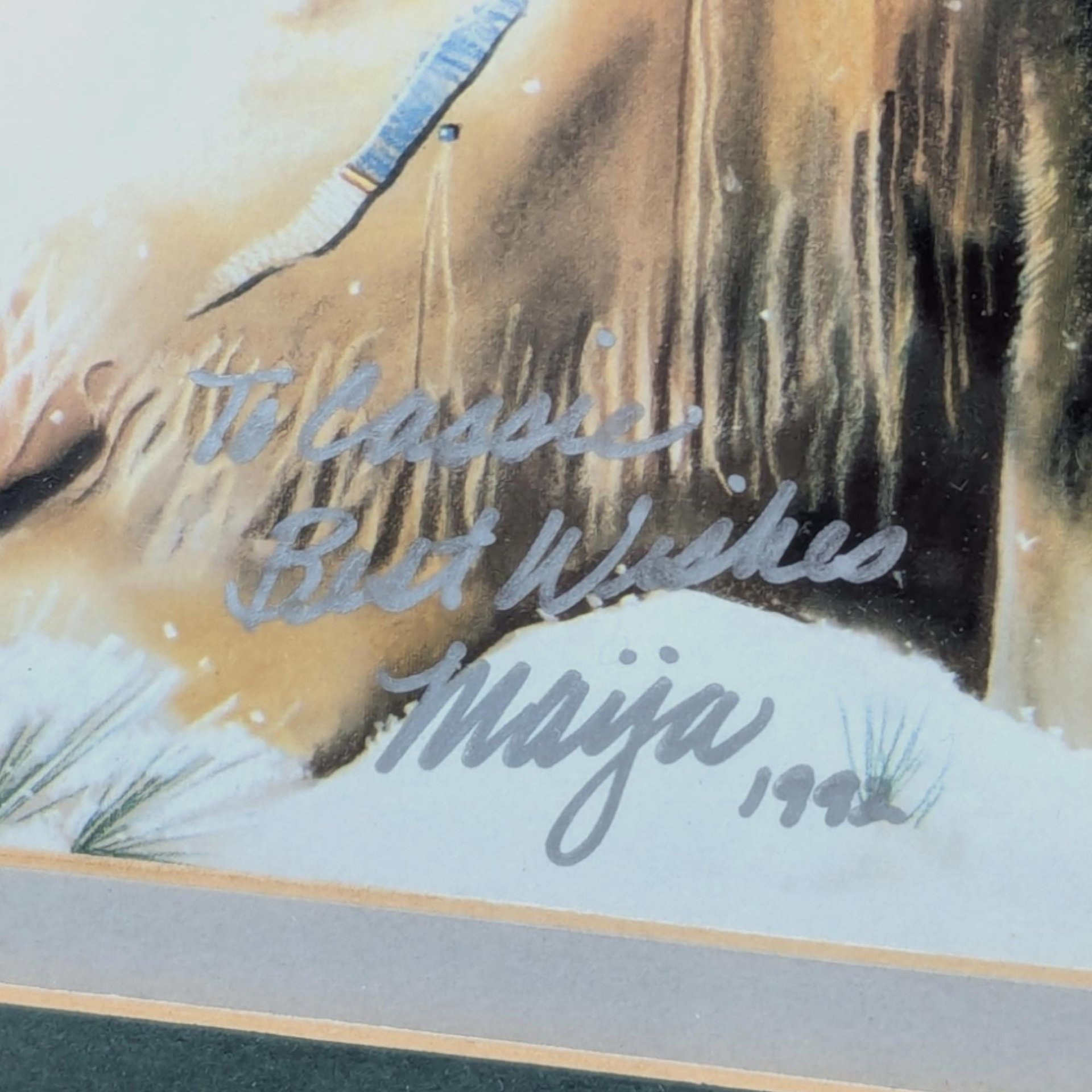 Vintage Signed Maija "Silent Partners" Framed Print, Native American Art, Wolf, Wall Decor, Collectible, 12x9.75 Inches