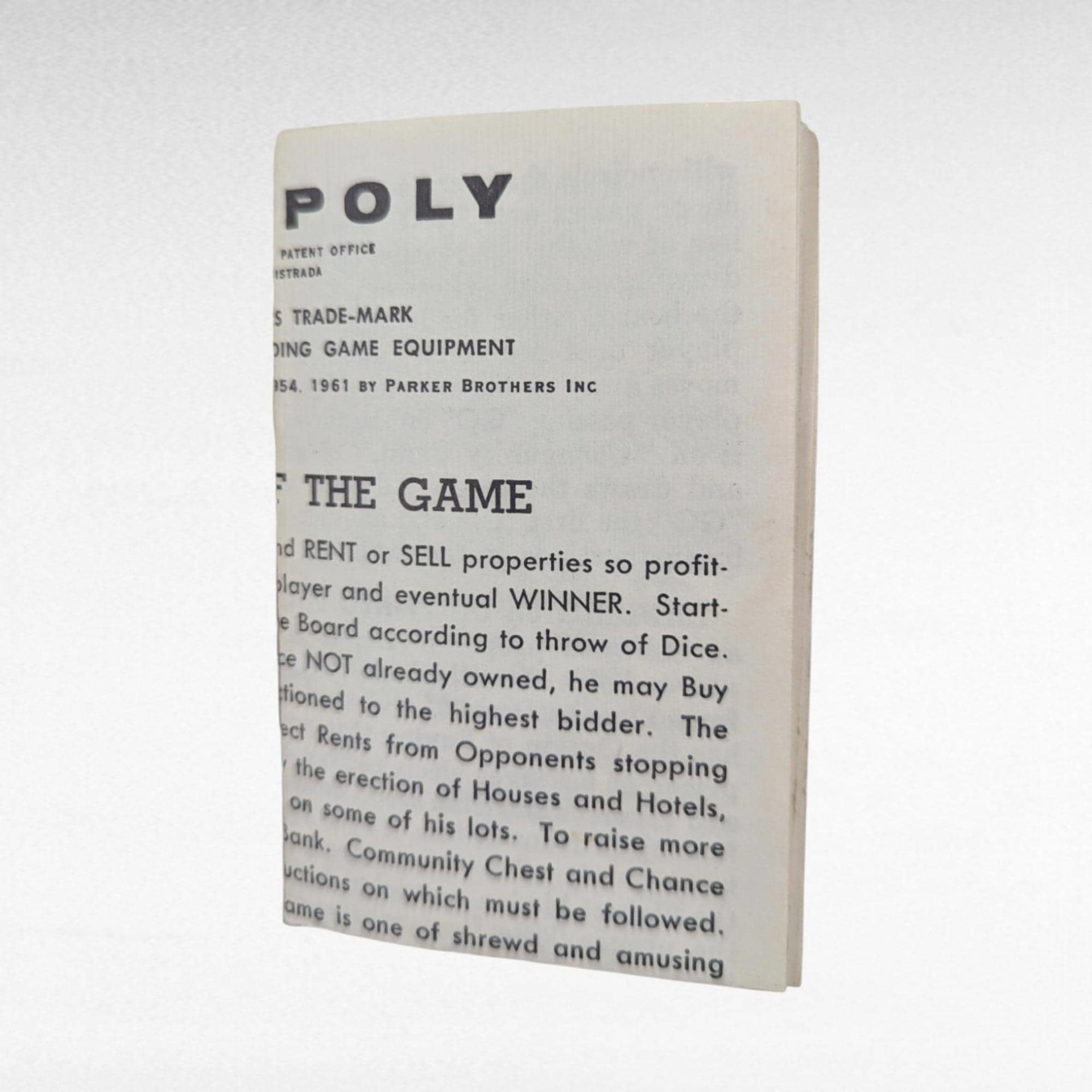 1961 Parker Brothers Monopoly Game, Vintage Board Game, Complete with Instructions, Family Game Night, Collectible Board Game