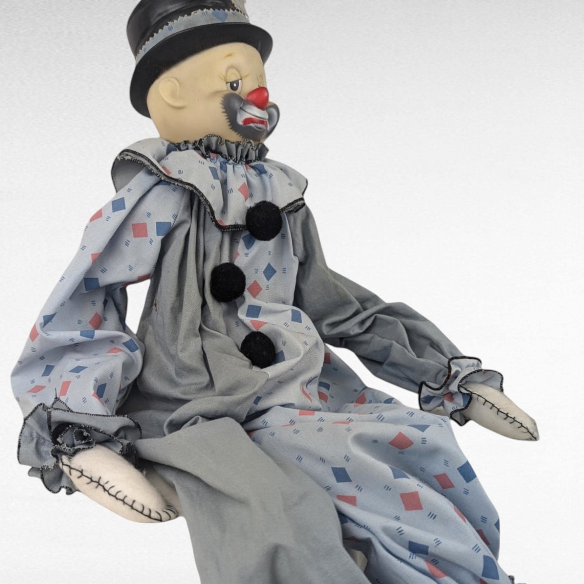 Vintage Handmade Clown Shelf Sitter, Whimsical Clown Doll, Fabric Clown, Collectible Clown, Unique Decor