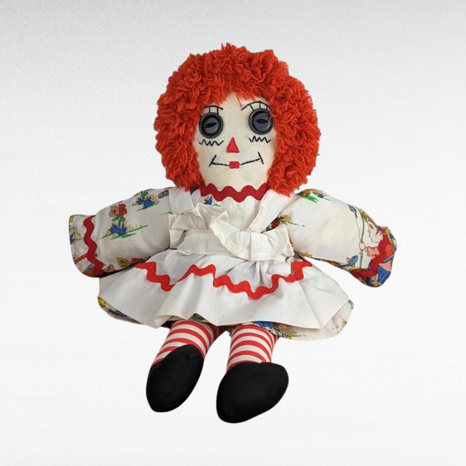 Vintage Handmade Raggedy Ann Doll | Button Eyes | 15" Tall | Collectible Doll | Soft Toy