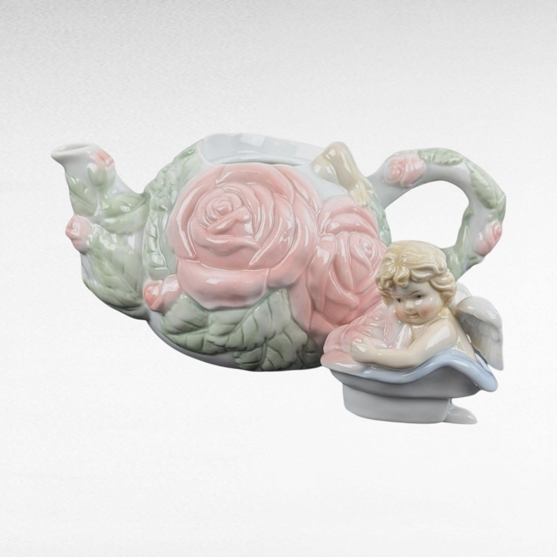 Vintage Avon Cherub Teapot | Porcelain Rose Teapot | Angel Teapot | Collectible Teapot