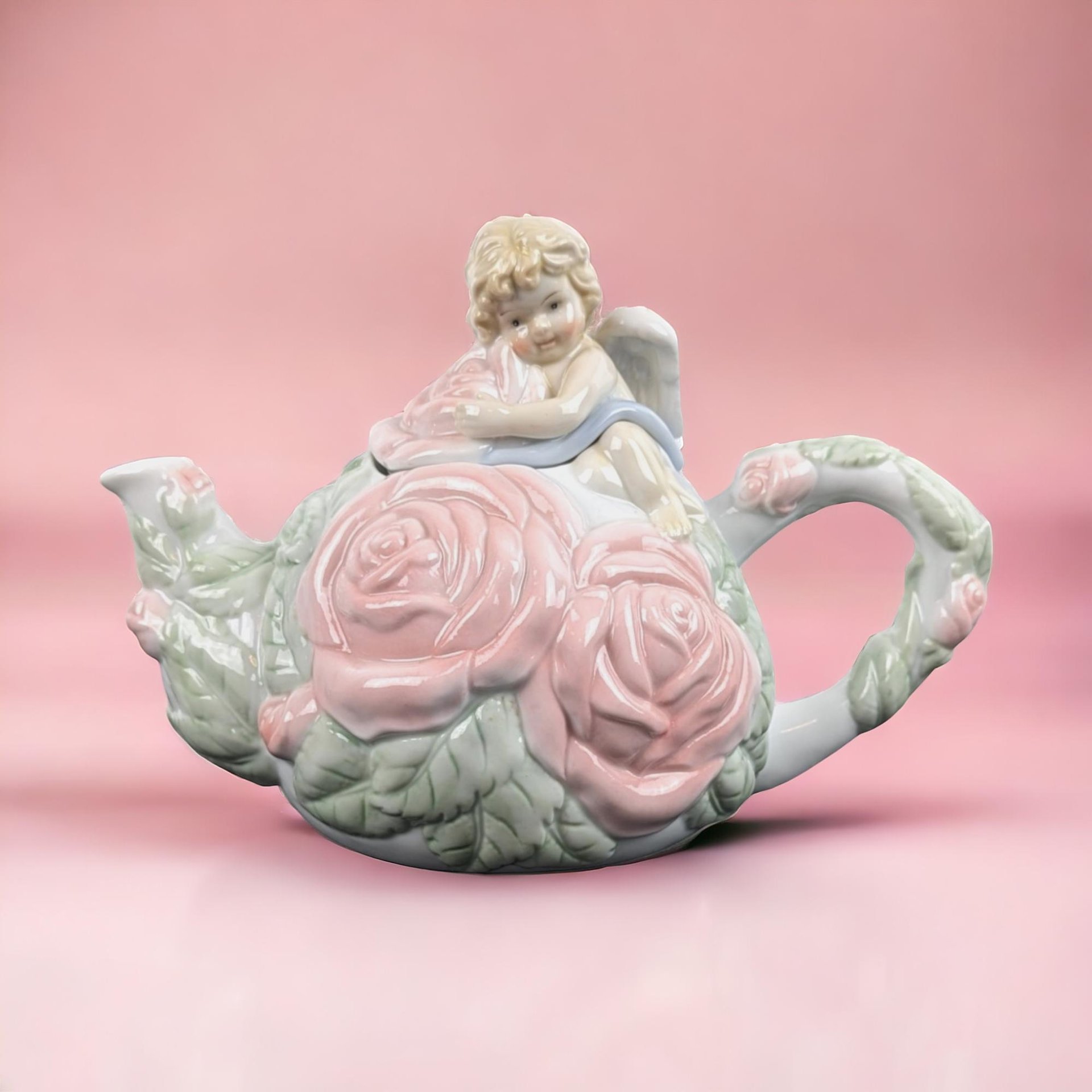 Vintage Avon Cherub Teapot | Porcelain Rose Teapot | Angel Teapot | Collectible Teapot