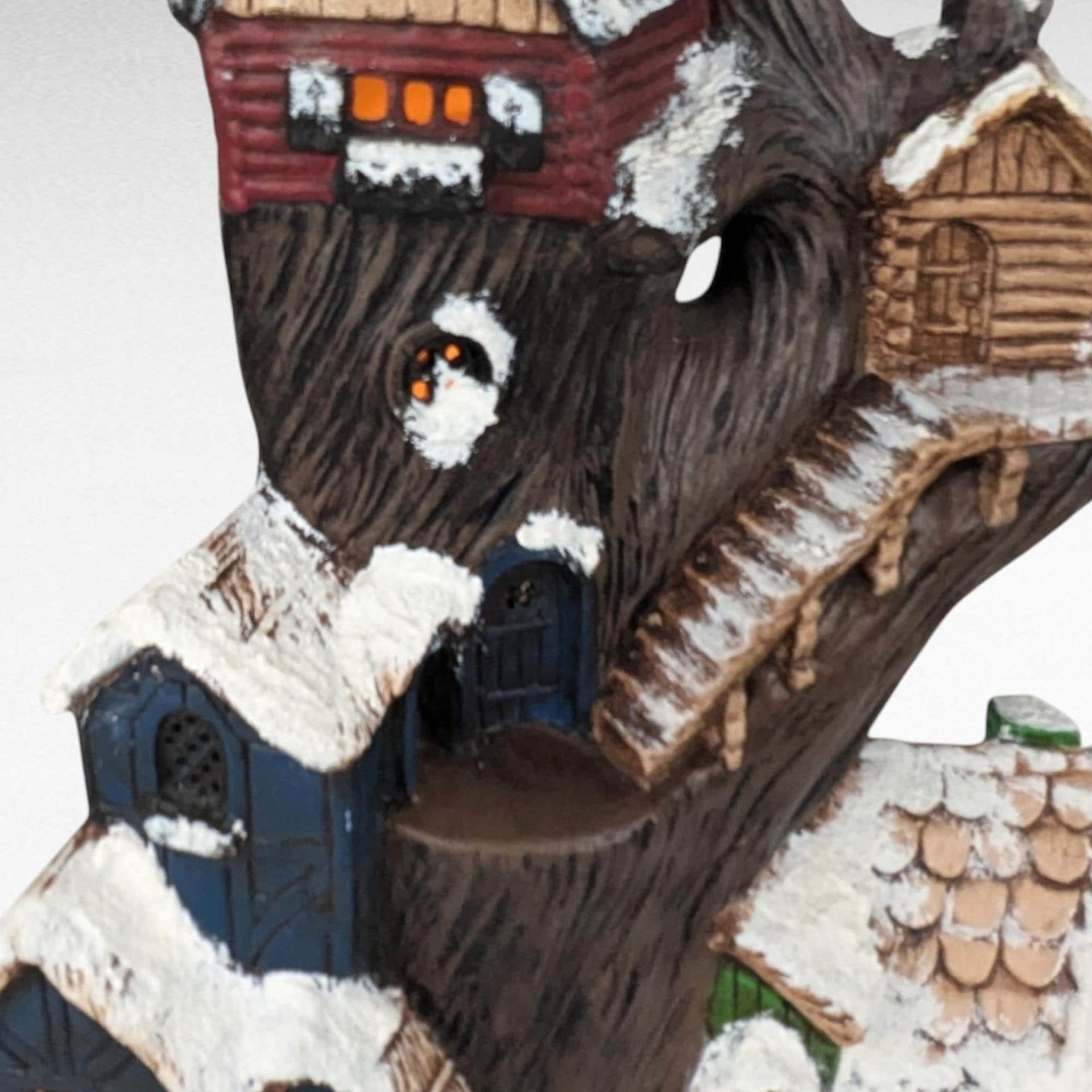Vintage Halloween Treehouse Light, Handpainted Ceramic Haunted House, Spooky Decor, 13" Lit Treehouse, Unique Halloween Gift