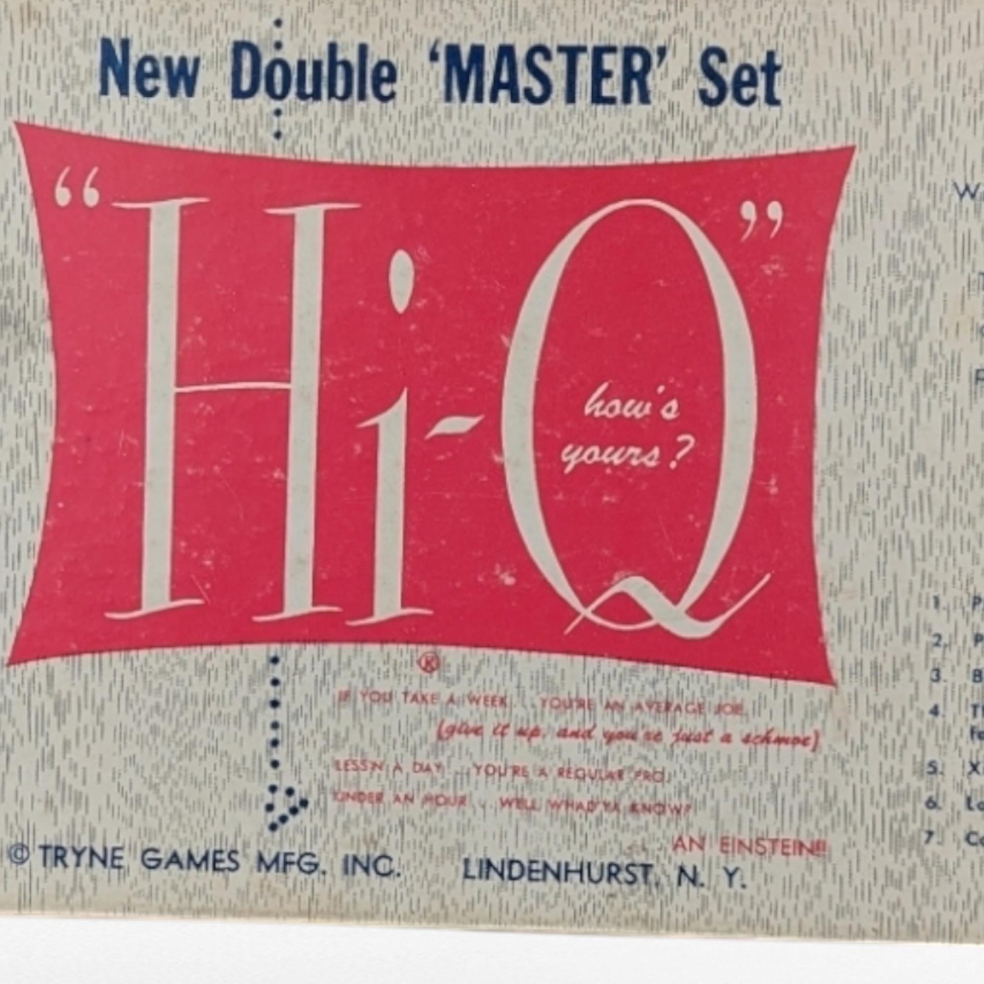 Vintage Hi-Q Game | New Double Master Set | Tryne Games | Brain Teaser Puzzle | Strategy Game | 1950s Game