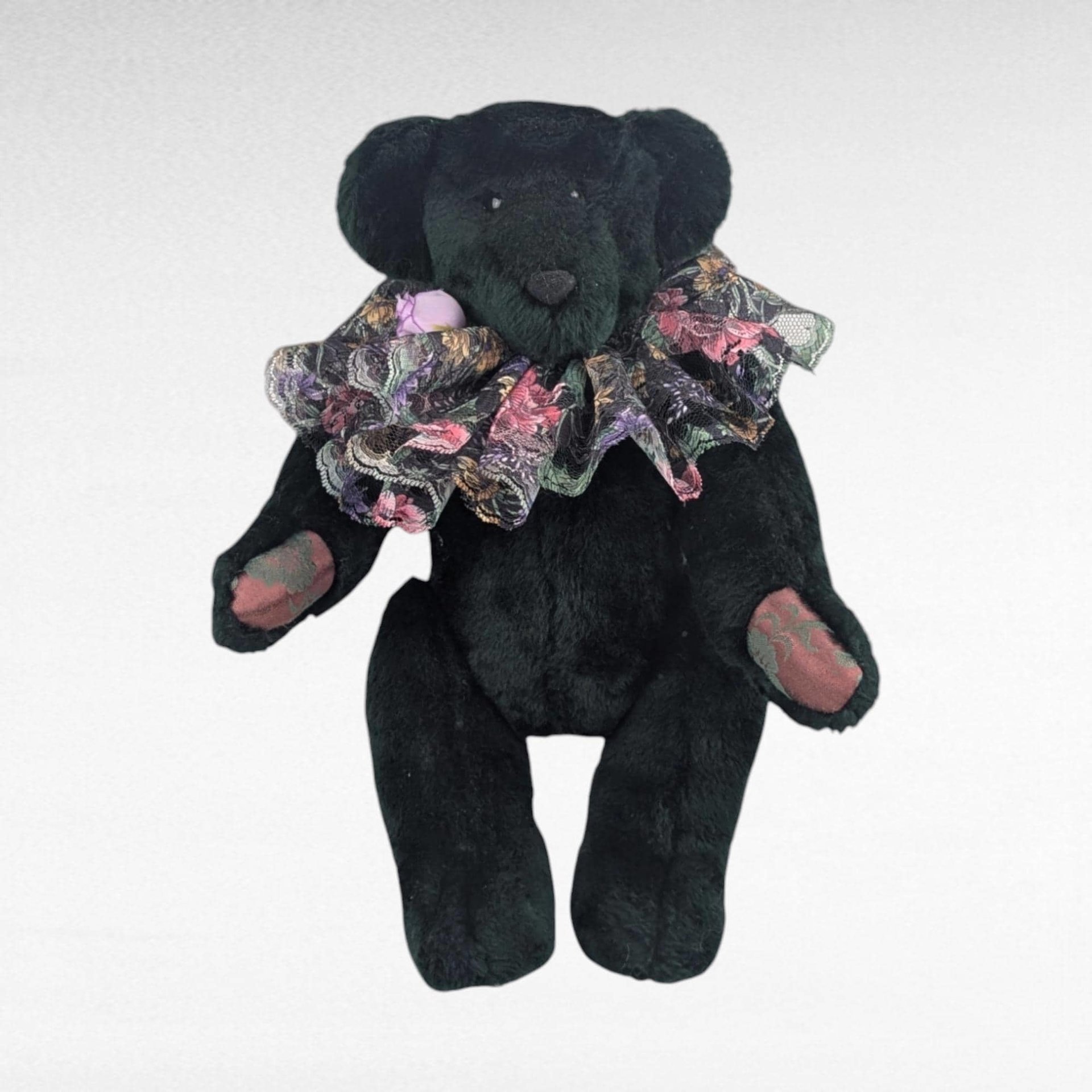 1994 Johnson Creations Green Teddy Bear | Floral Lace Collar | Plush Bear | Collectible Teddy Bear