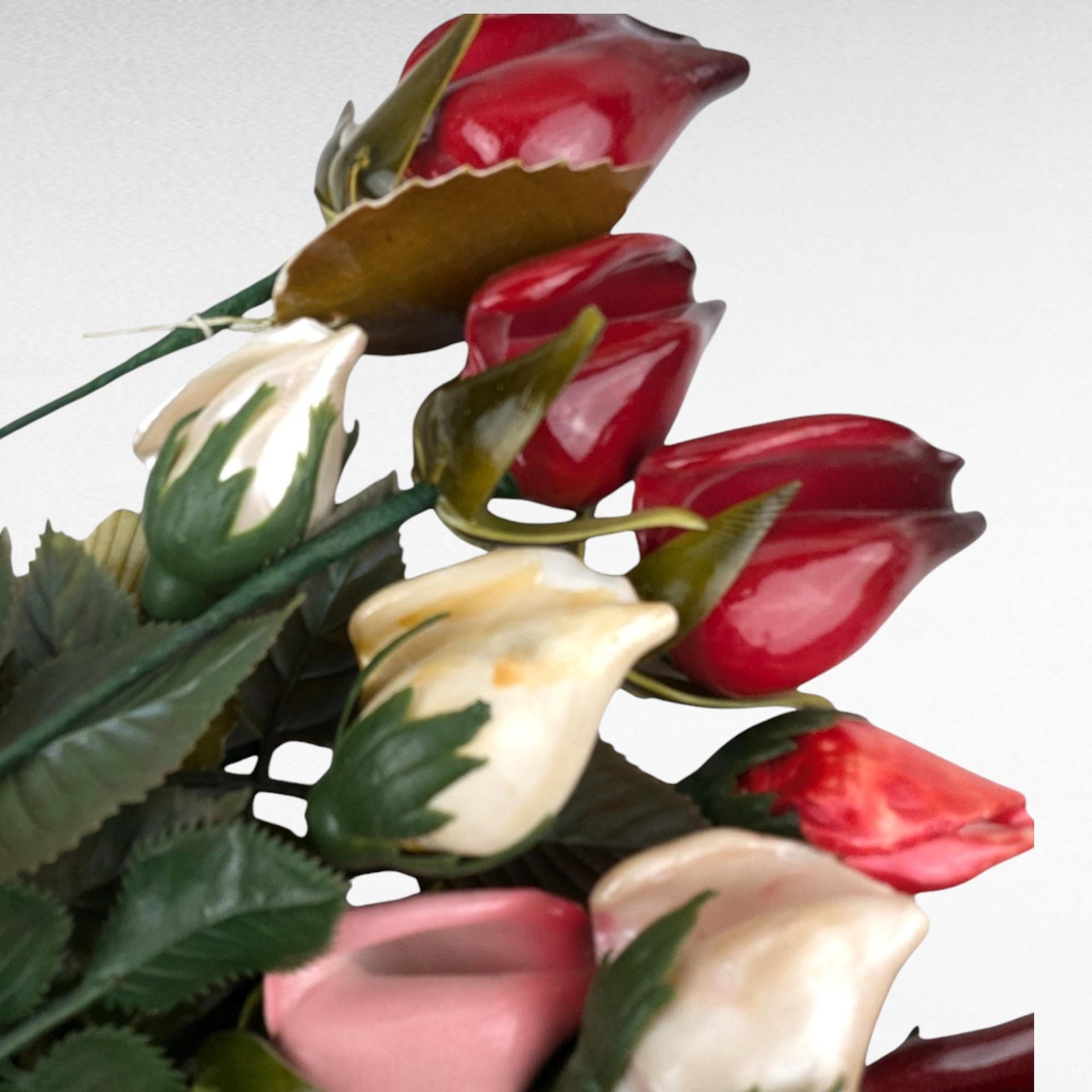 Vintage Artificial Rose Bunch - Mid Century Modern - Glossy Red Pink White Roses - Faux Floral Decor - Home Decor