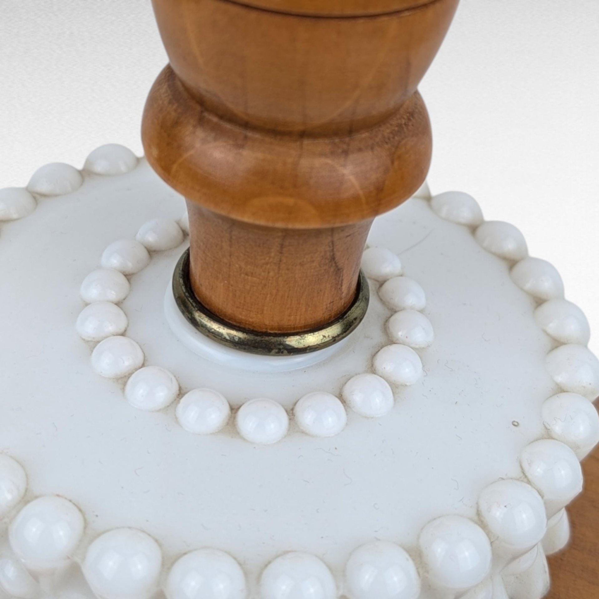 Vintage Milk Glass & Wood Lamp - Hobnail Milk Glass Lamp - Mid-Century Modern Lighting -  Table Lamp - Bedroom Decor