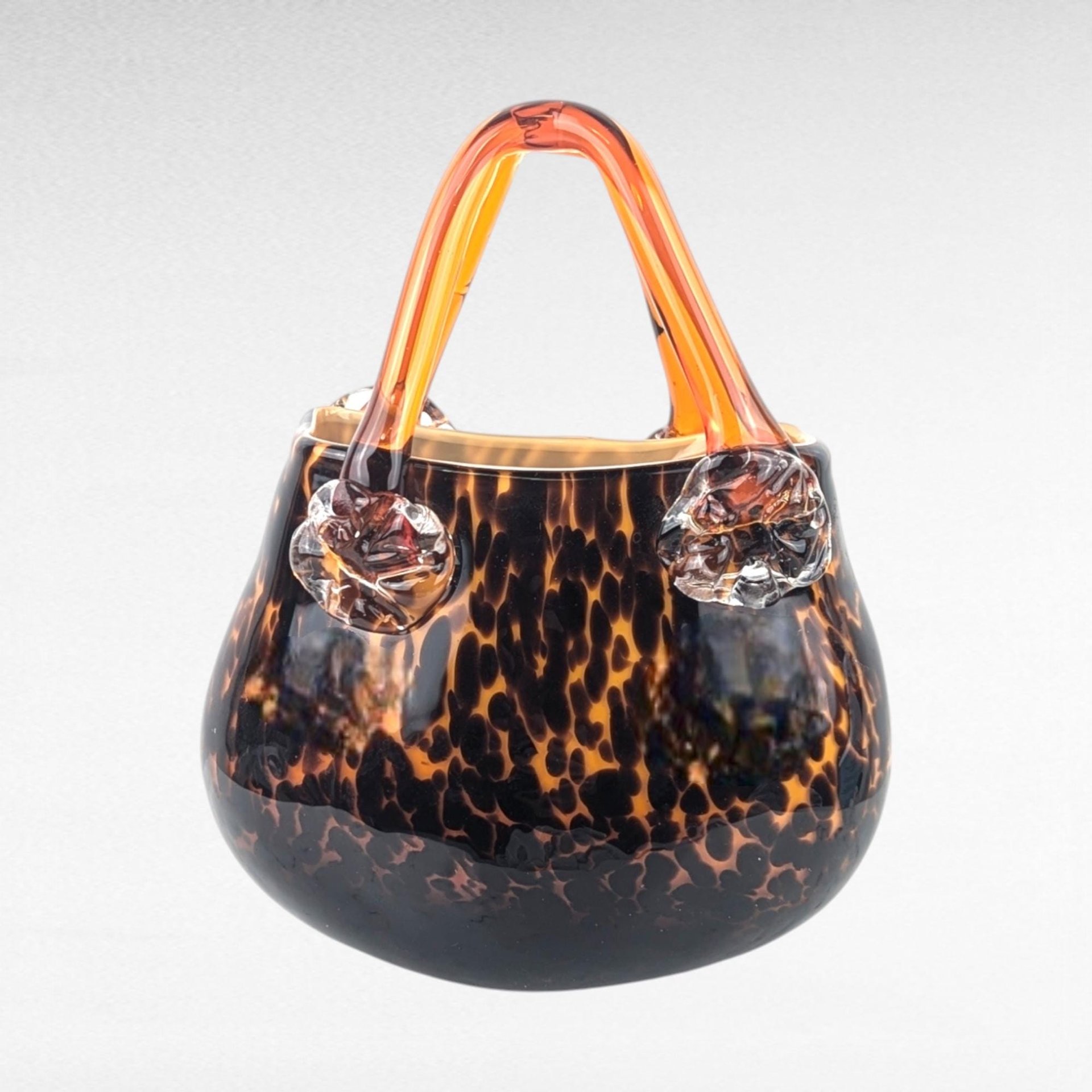 Vintage Art Glass Purse Figurine | Brown and Amber Glass Sculpture | Unique Home Decor | Fall Colors