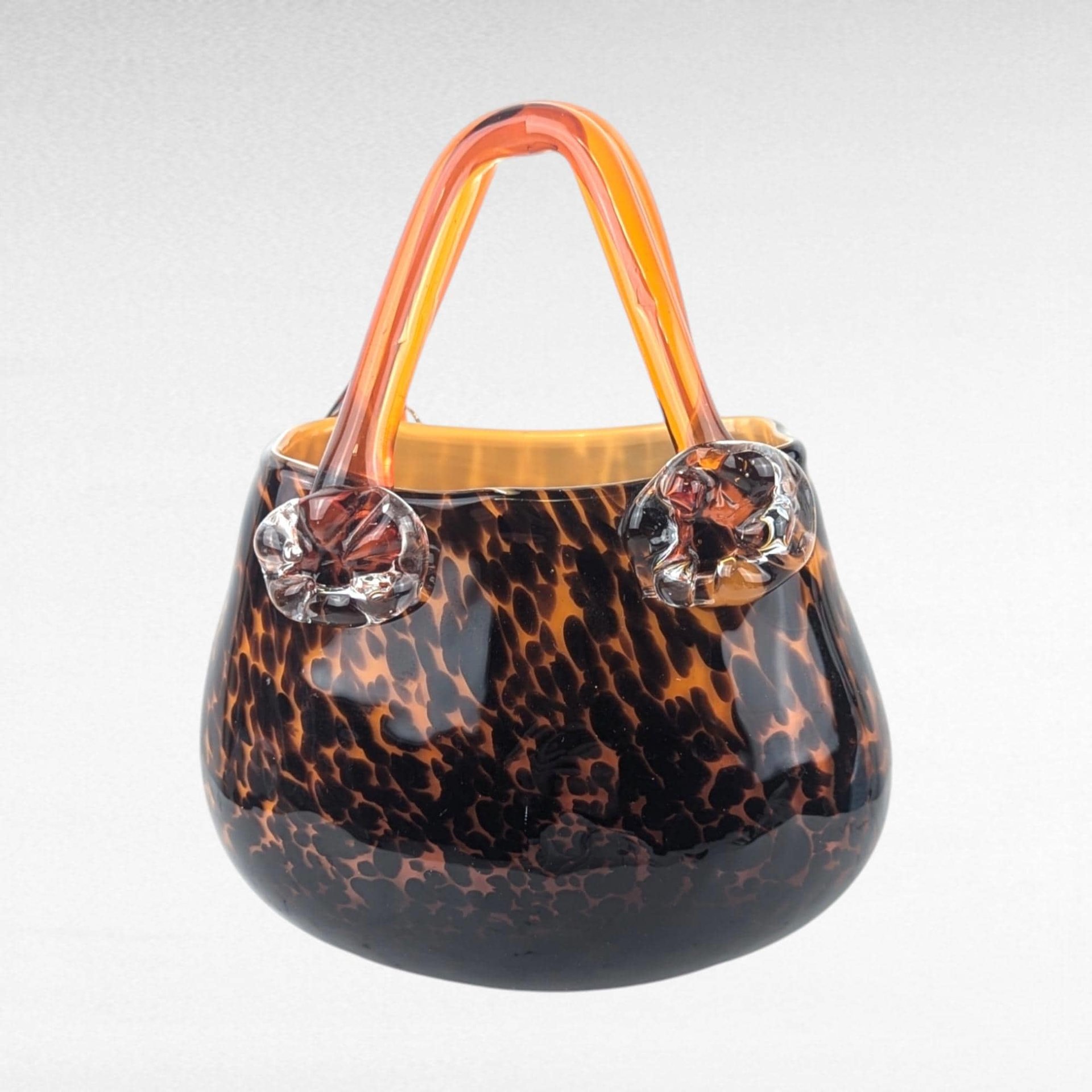Vintage Art Glass Purse Figurine | Brown and Amber Glass Sculpture | Unique Home Decor | Fall Colors