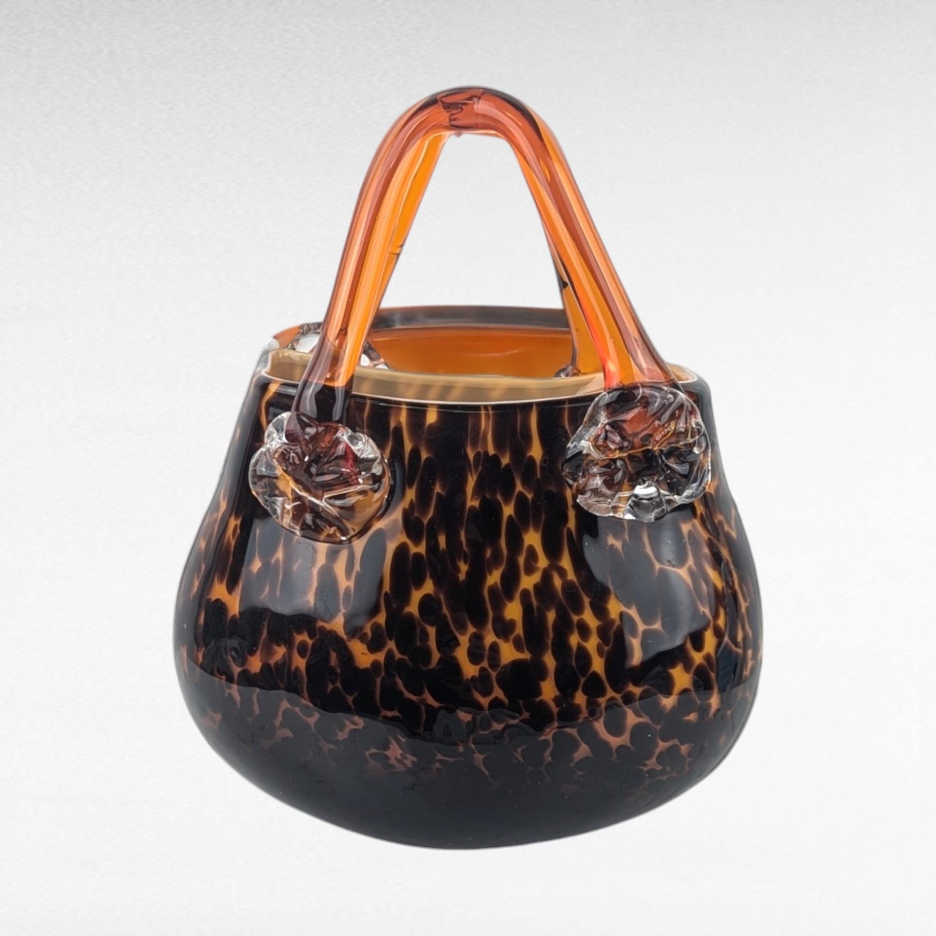 Vintage Art Glass Purse Figurine | Brown and Amber Glass Sculpture | Unique Home Decor | Fall Colors