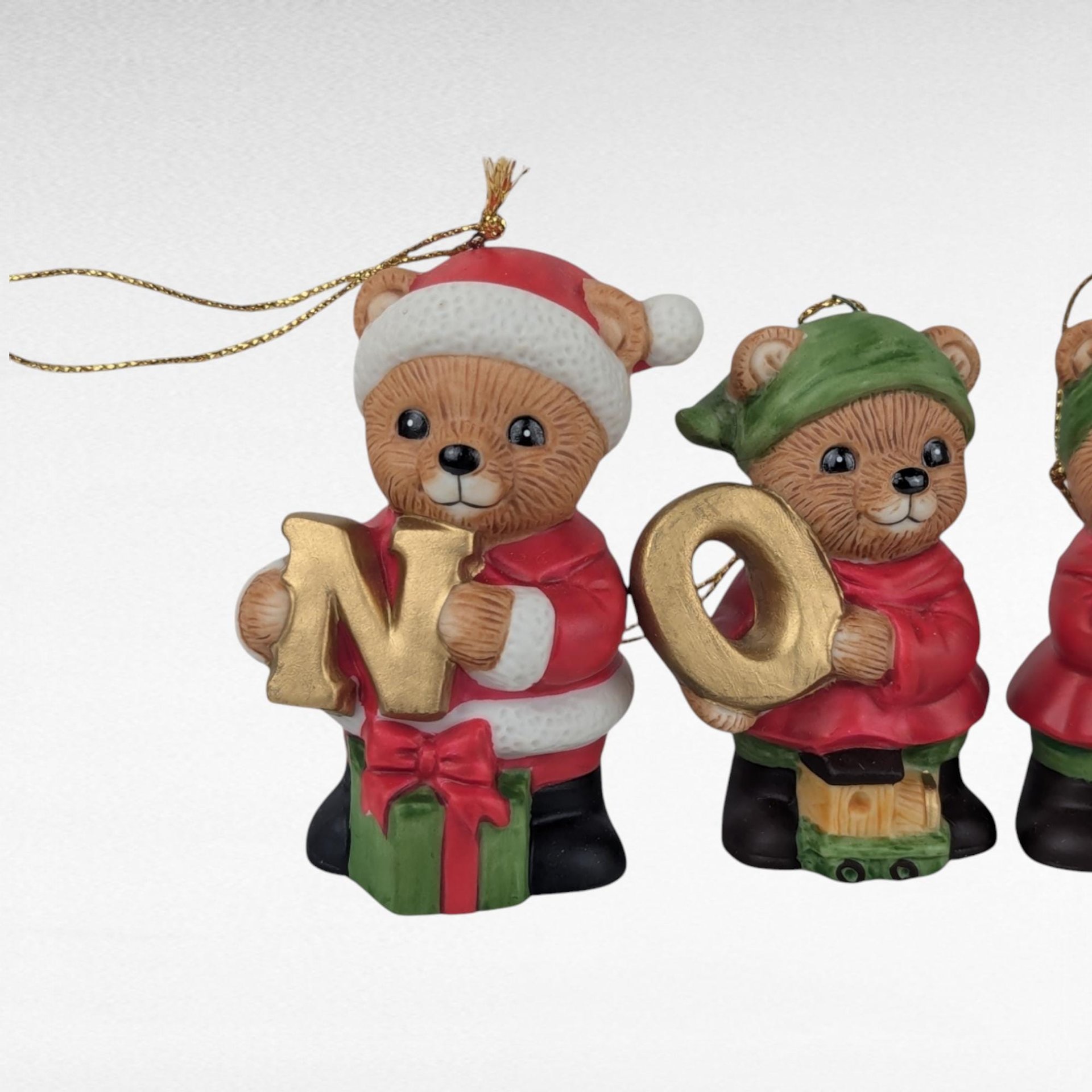 Vintage Homco Ceramic Noel Bears 5720, Christmas Bear Ornaments, Set of 4, Holiday Decorations, Collectible Figurines