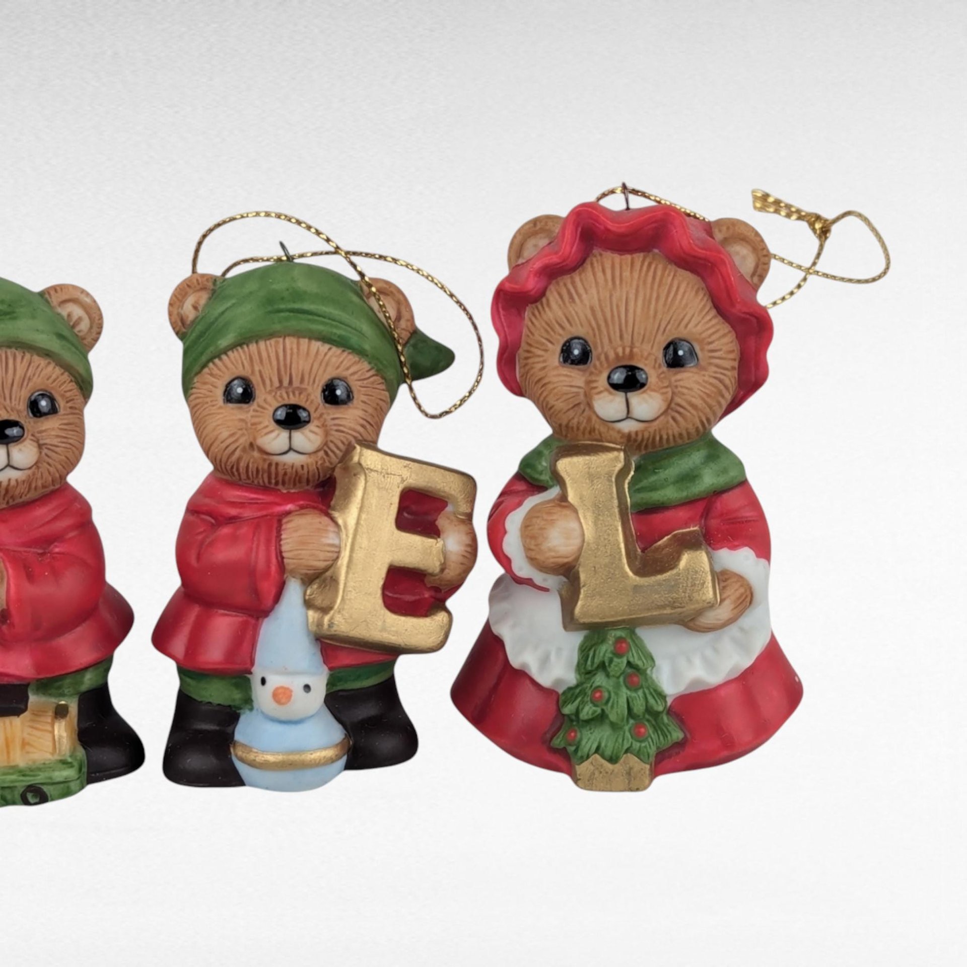 Vintage Homco Ceramic Noel Bears 5720, Christmas Bear Ornaments, Set of 4, Holiday Decorations, Collectible Figurines