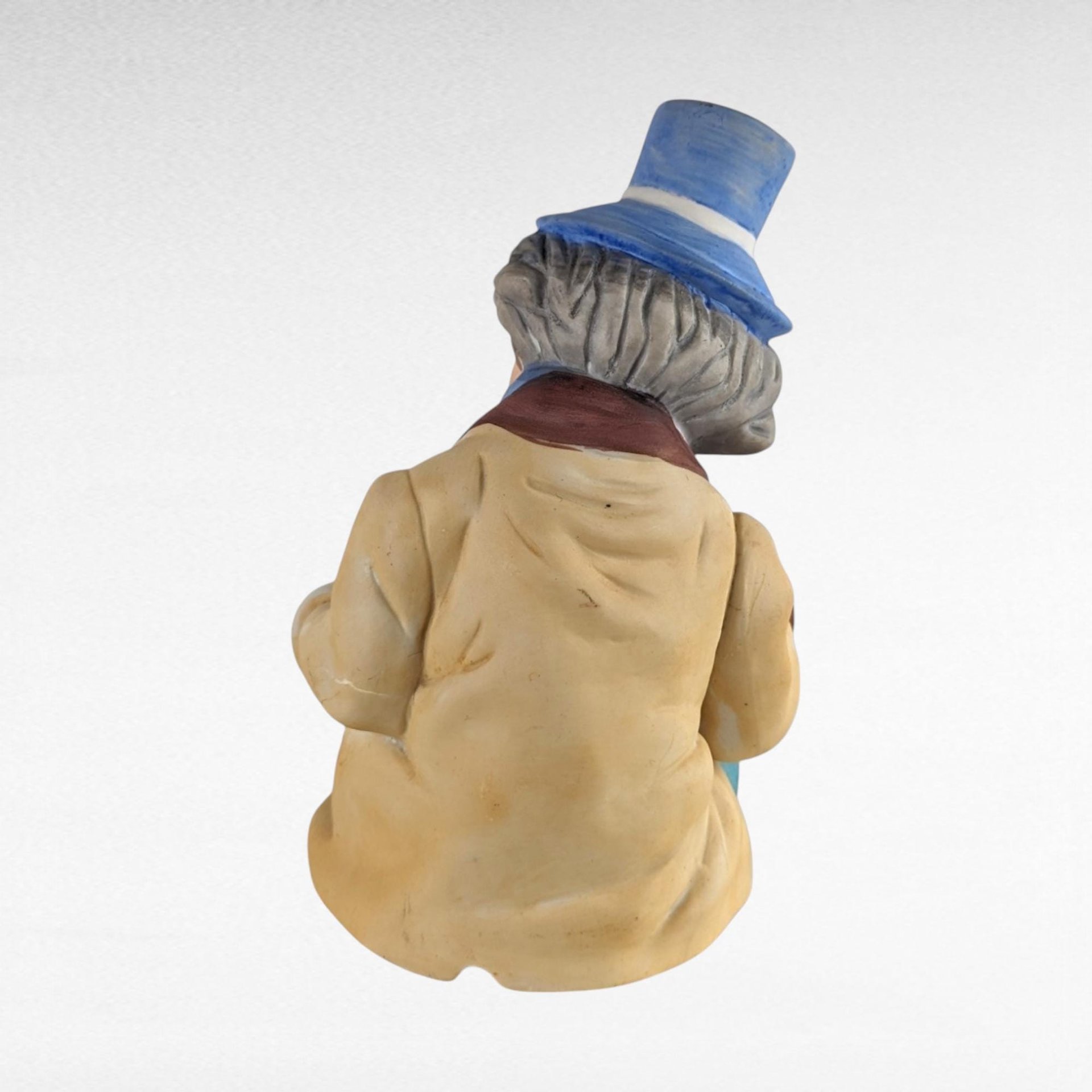 Vintage UCAGCO Ceramic Clown Figurine, Sitting Clown with Blue Hat, Made in Japan