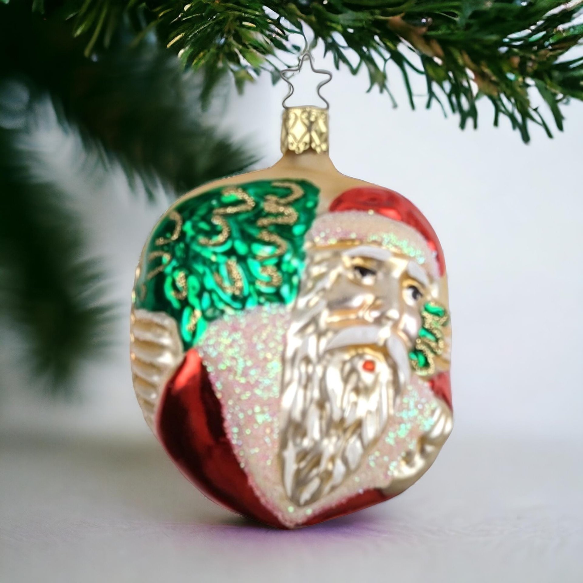 Vintage Blown Glass Christmas Ornament, Old World Santa Claus, Hand-Painted