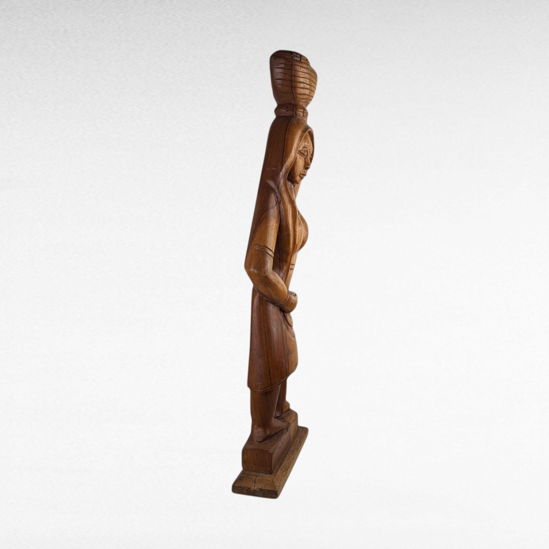 Vintage Hand-Carved Wooden Woman with Bowl Sculpture - 24"  African Art - Tribal Art - Wood Statue