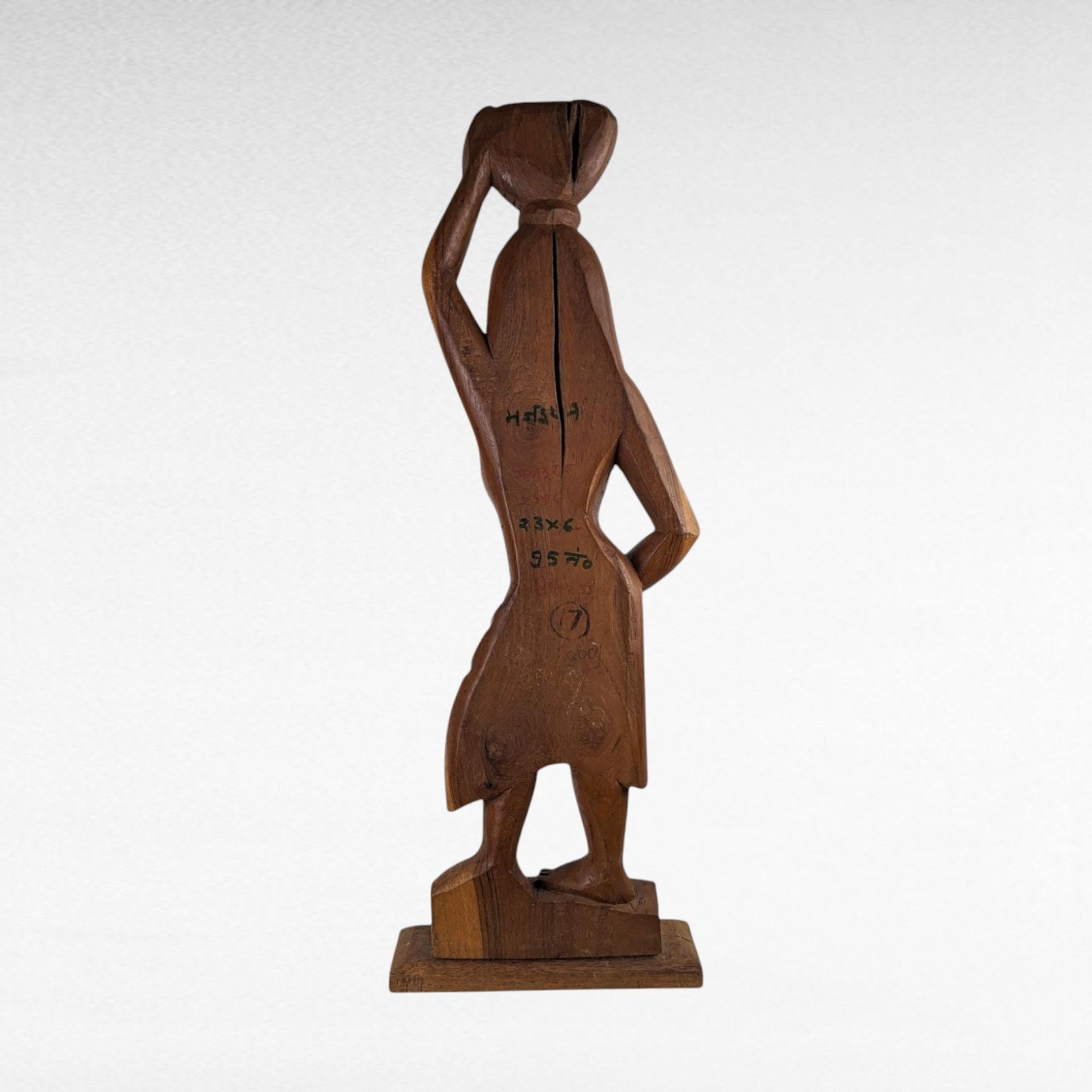 Vintage Hand-Carved Wooden Woman with Bowl Sculpture - 24"  African Art - Tribal Art - Wood Statue