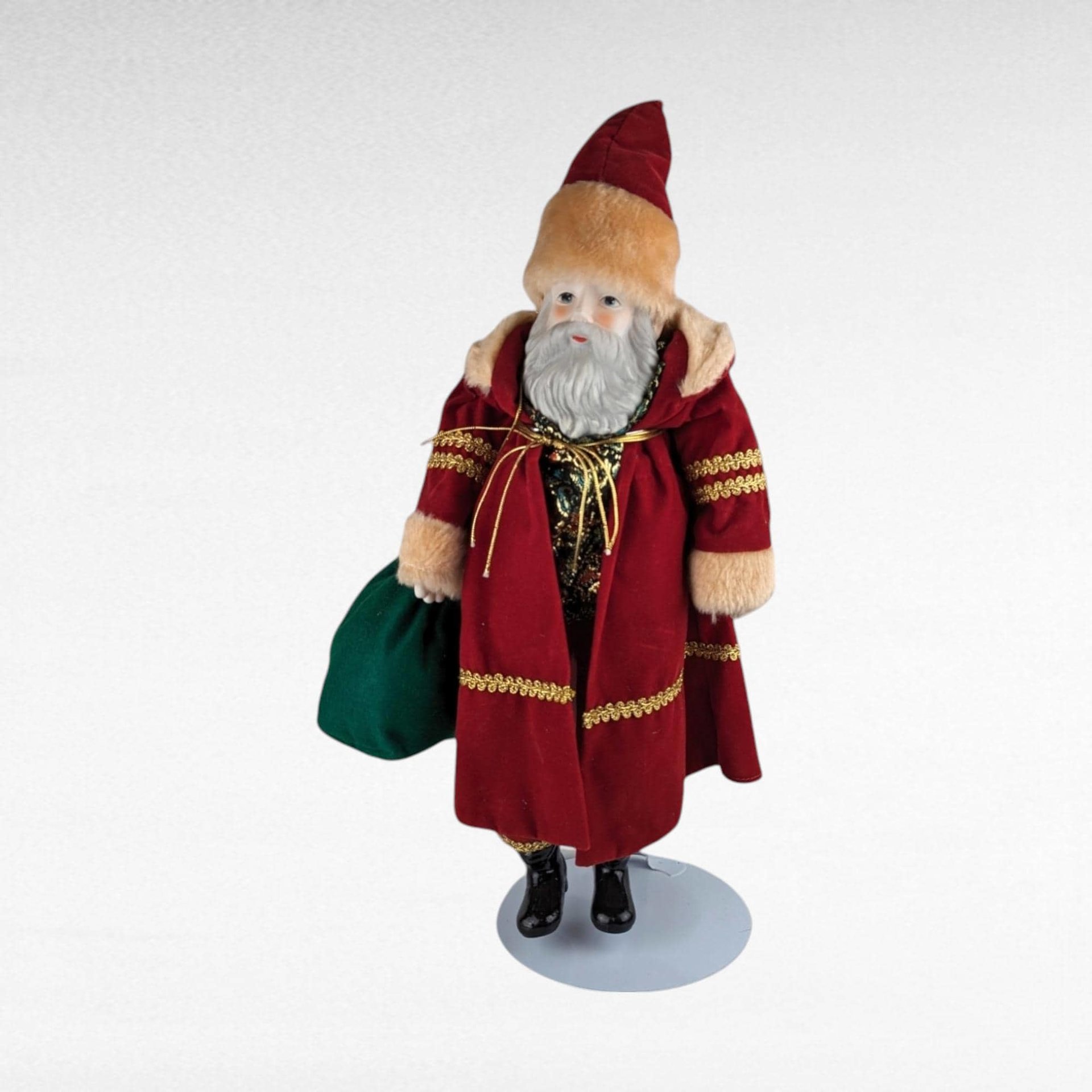 Vintage Roman 18" Santa Claus Figure with Toy Sack - Ceramic & Plush - Christmas Decor -  Collectible Santa