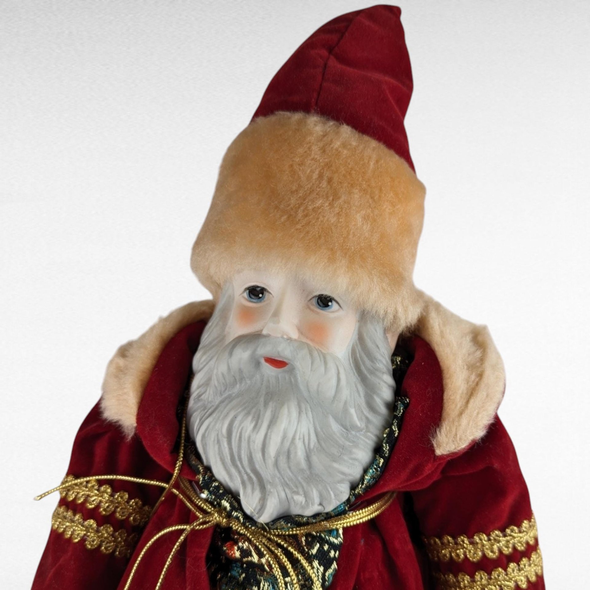 Vintage Roman 18" Santa Claus Figure with Toy Sack - Ceramic & Plush - Christmas Decor - Collectible Santa