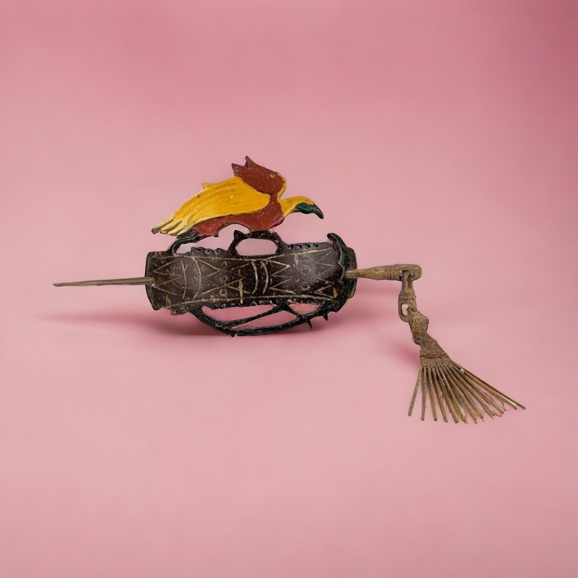 Vintage Wooden Hair Accessory with Bird - Hair Pin - Barrette - Tribal Hair Clip - Boho Chic