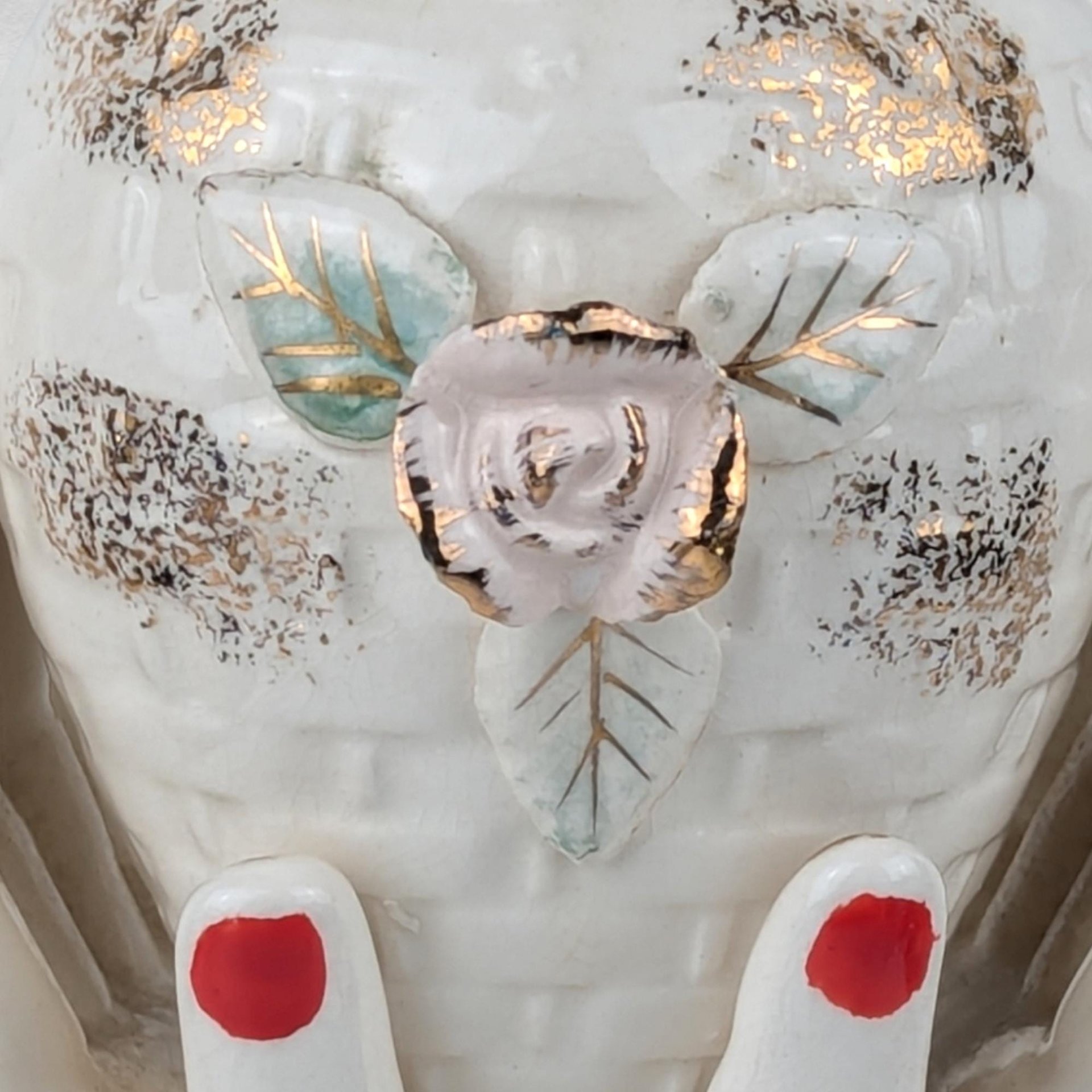 Imperfect Vintage Ceramic Vase with Hands, Unique Figural Vase, White and Gold Vase, Floral Decor, 7.25" Tall