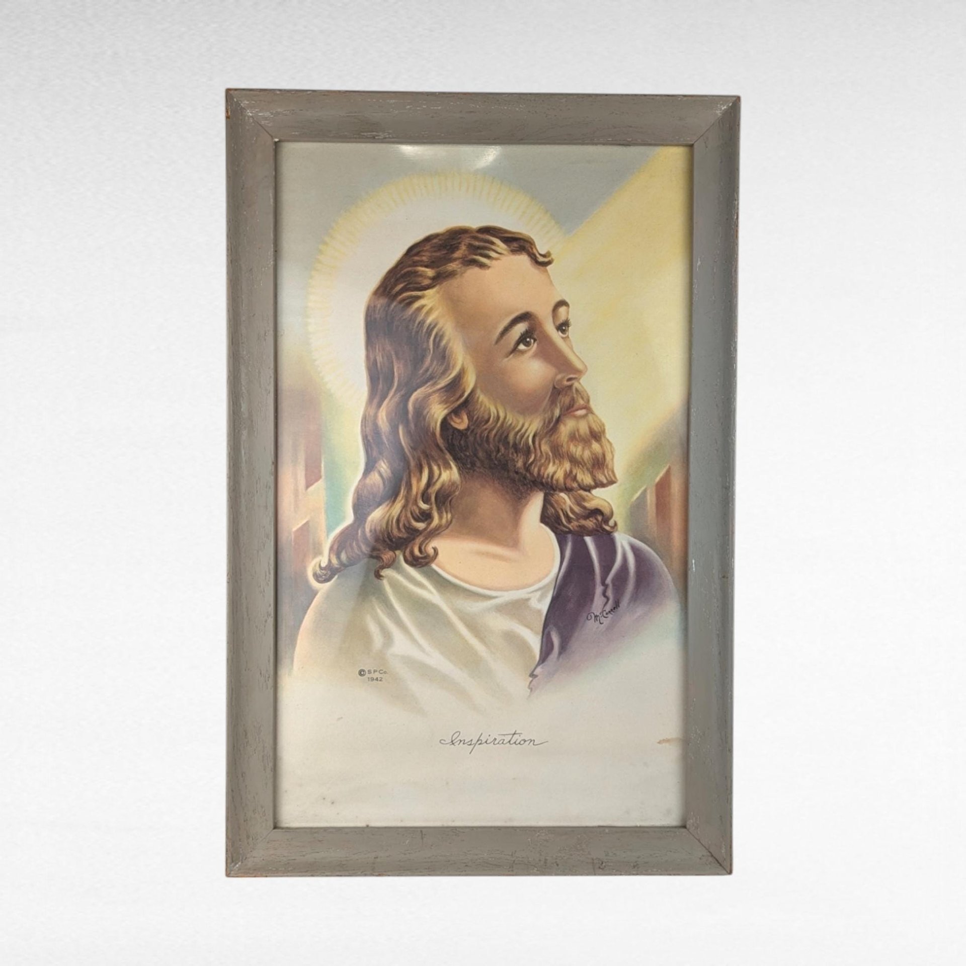 Vintage 1942 "Inspiration" Jesus Framed Print, Religious Wall Art, 17.5 x 11.5 Inches
