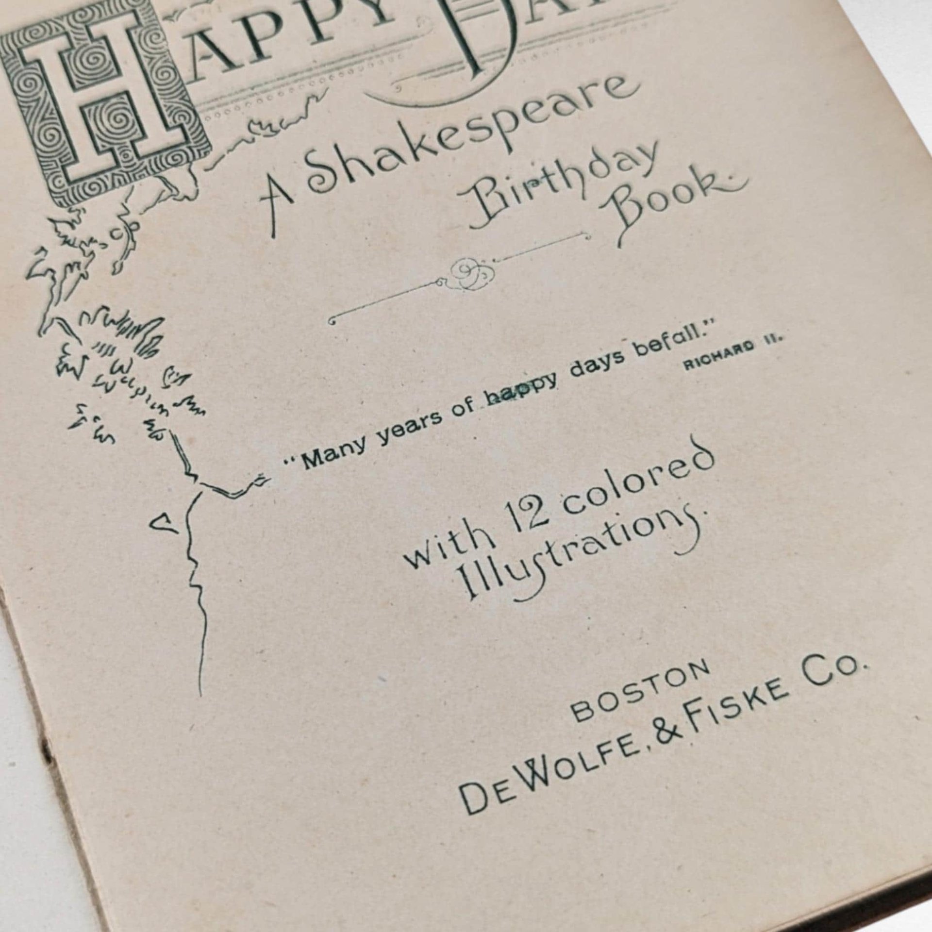 1904 Antique Shakespeare Birthday Book | "Happy Days" | Leather Bound | Illustrated