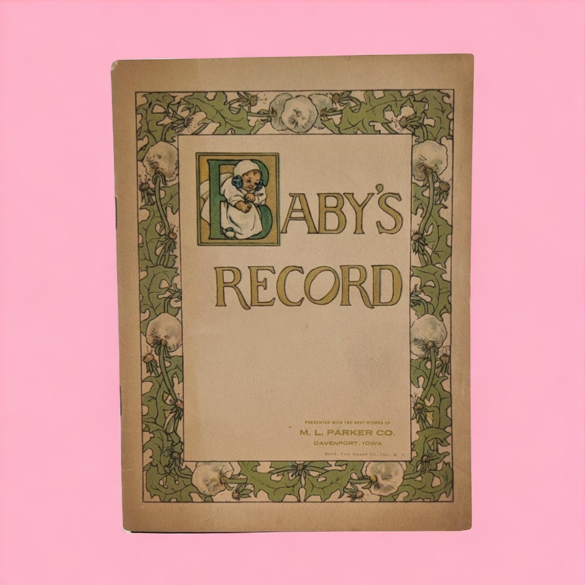 Antique Baby's Record Book, M.L. Parker Co., Baby Journal, Victorian Baby Book, Edwardian Baby Keepsake, Gift for New Parents