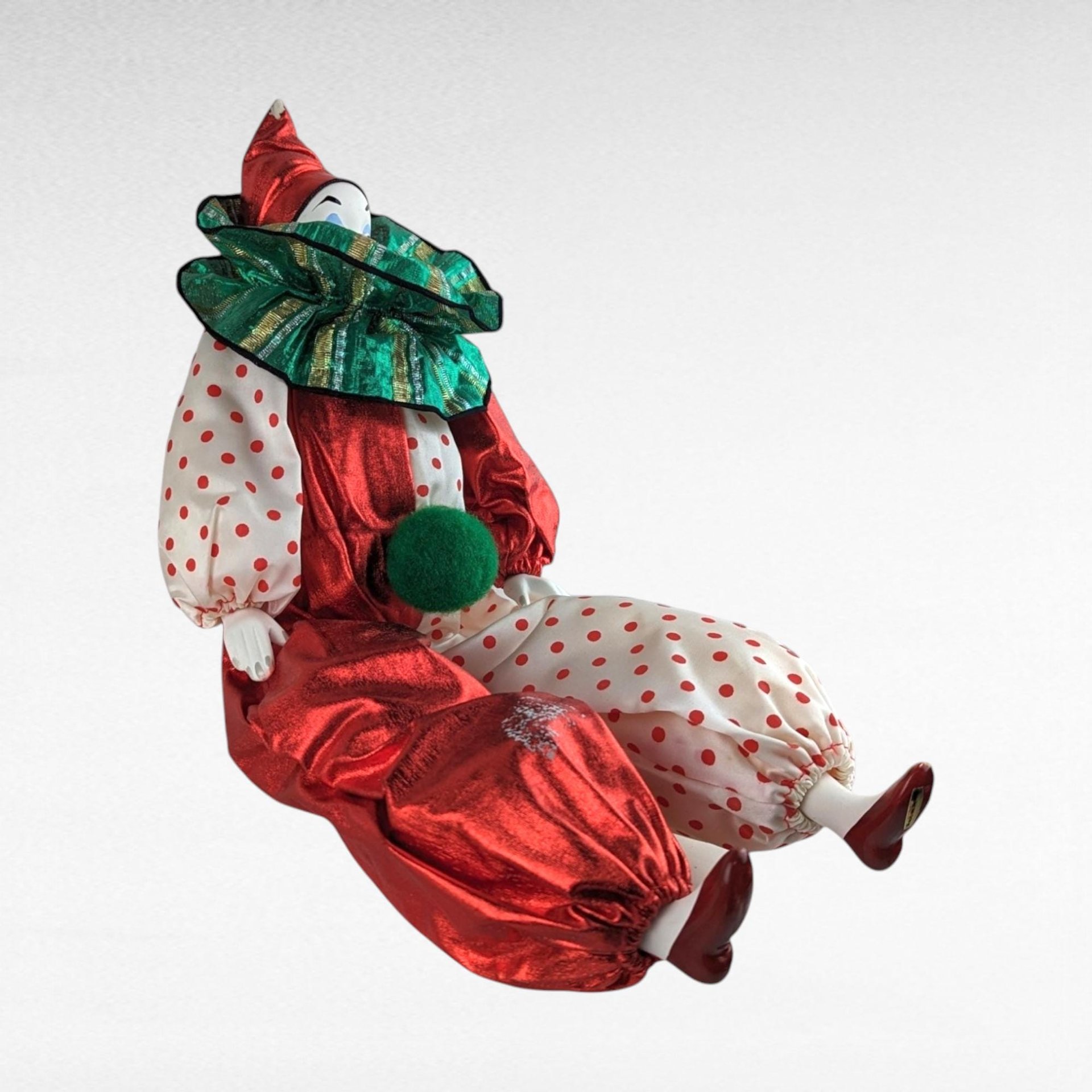 Vintage Smiling Clown Doll | Red & Green | 18" Tall | Collectible
