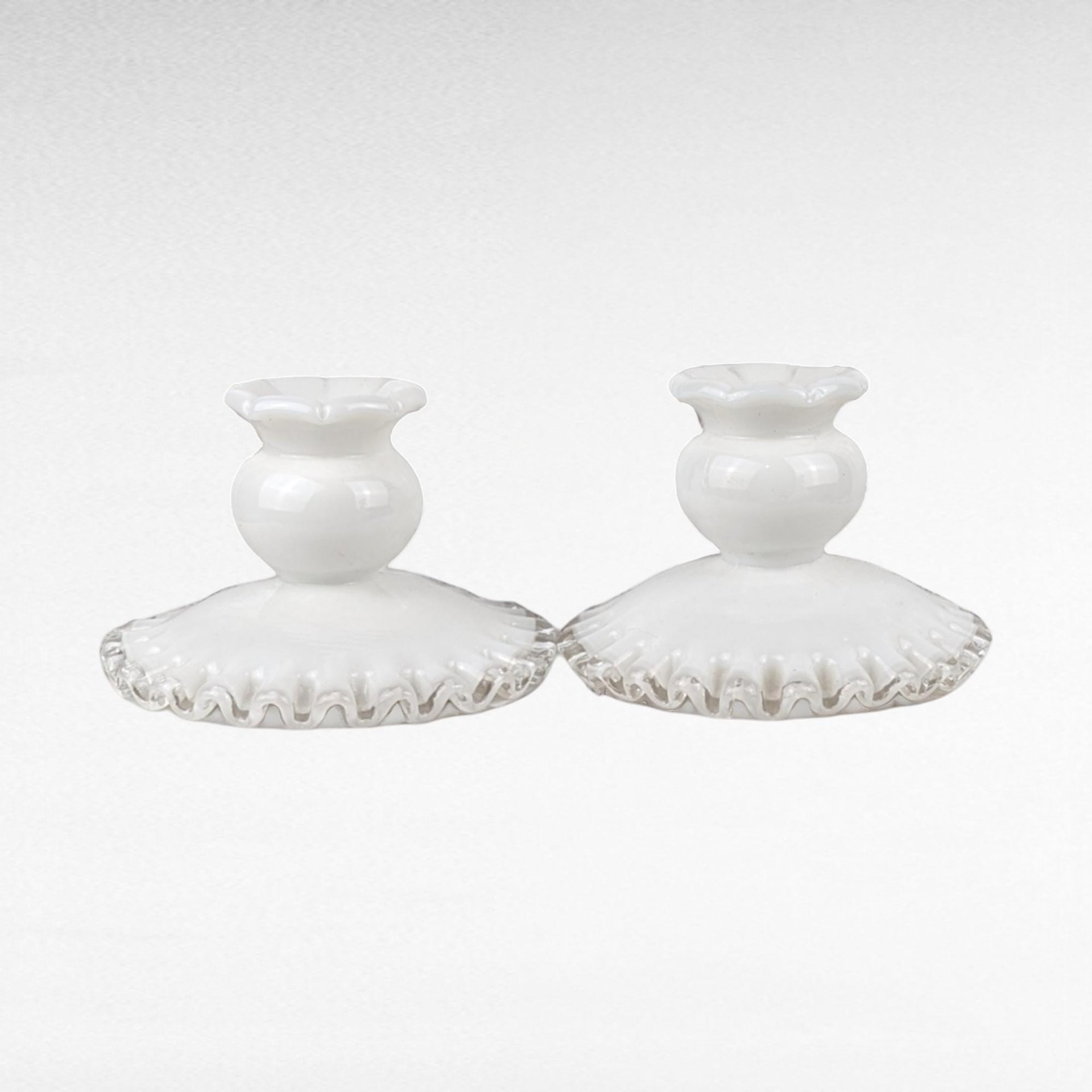 Vintage Fenton Silver Crest Candle Holders, Pair of Milk Glass Candle Holders, Taper Candle Holders, Wedding Decor, Romantic Gift