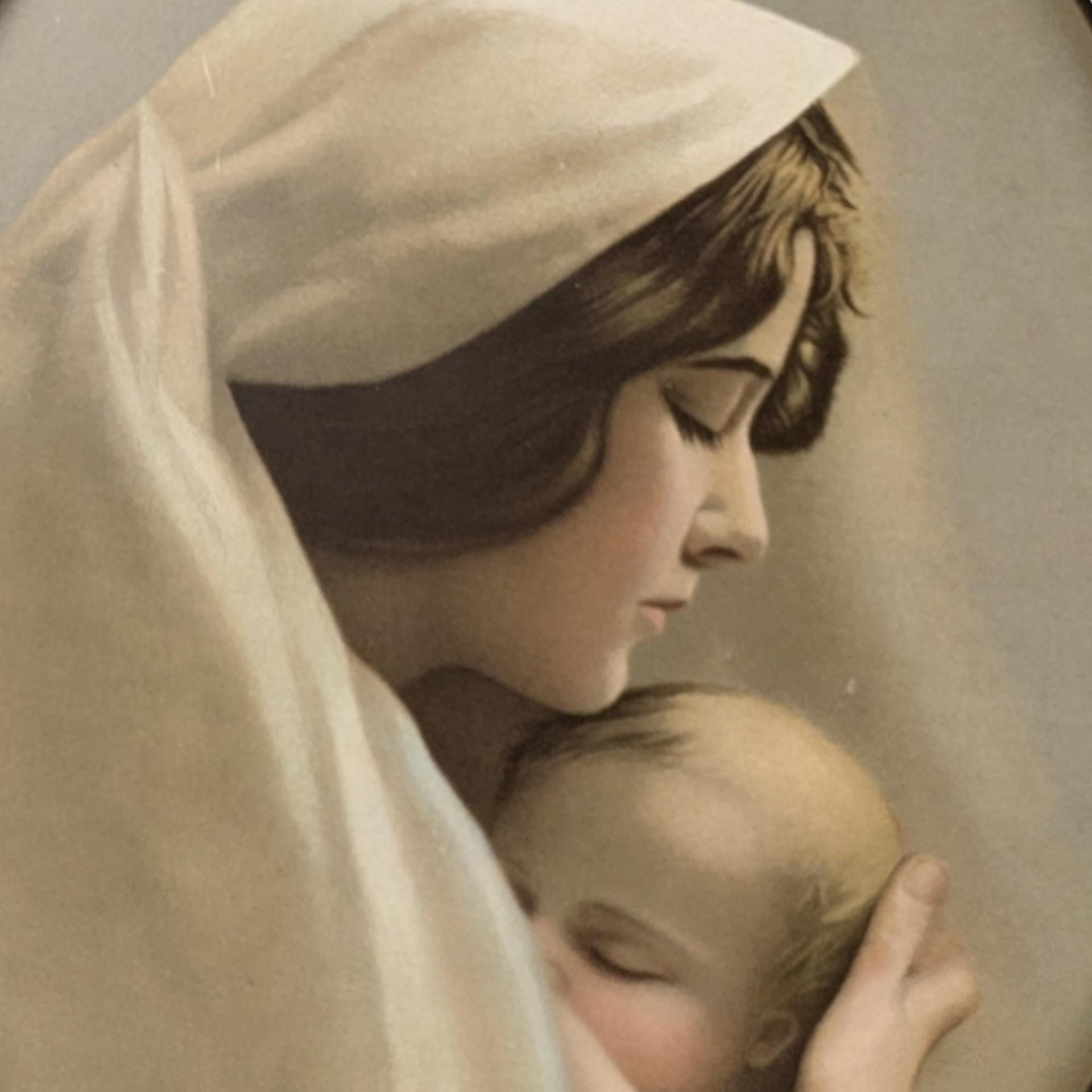 1911 Madonna and Child Print, Antique Religious Print, Tin Framed Print, Vintage Wall Decor, Catholic Art, Mother and Child Art