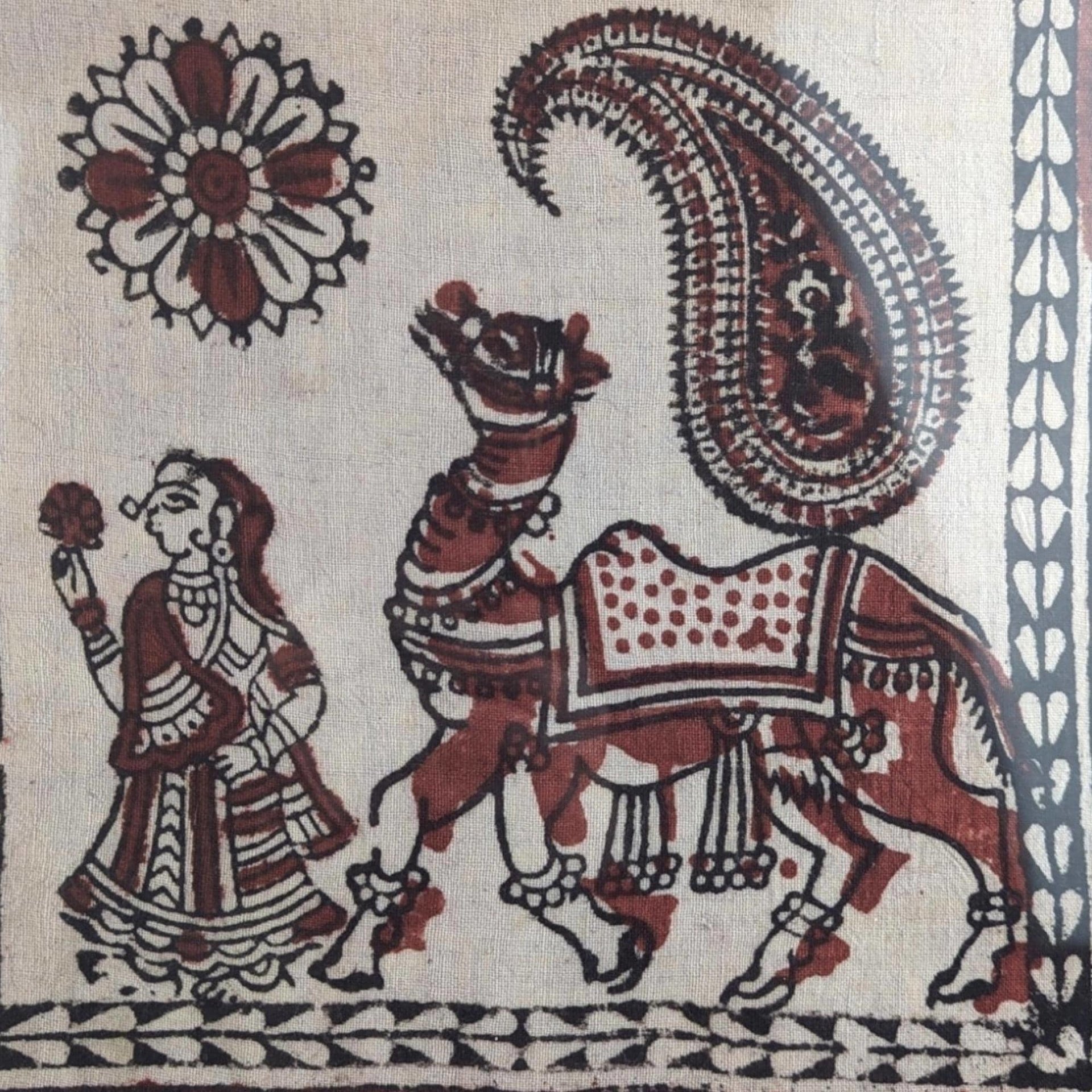 Vintage Framed Painting | Indian Folk Art | Tribal Art | Textile Art | Wall Decor | Camel and Traveler | 15.5"