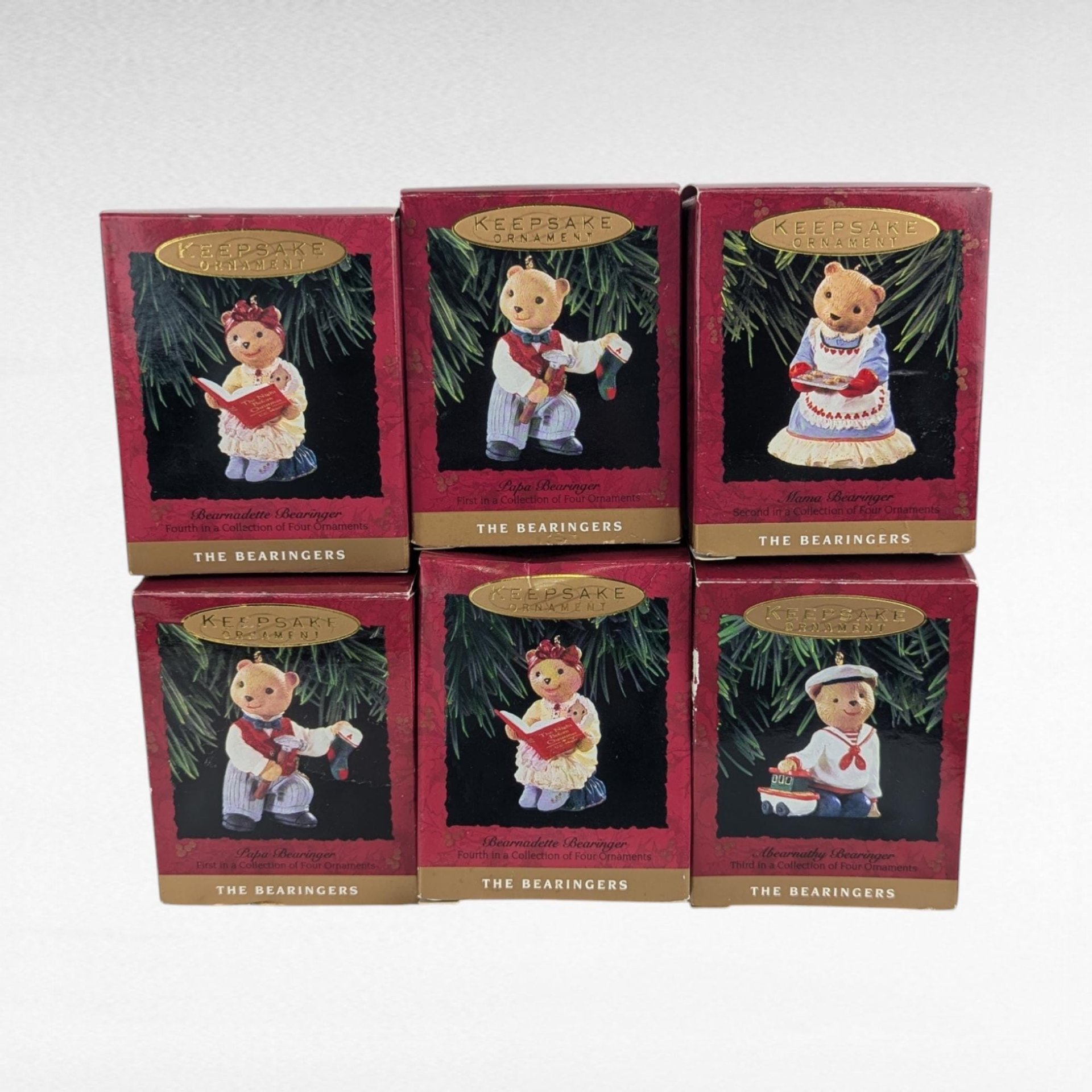 Vintage Hallmark The Bearingers Ornament Lot - 6 Piece Set with Boxes - Collectible Christmas Ornaments