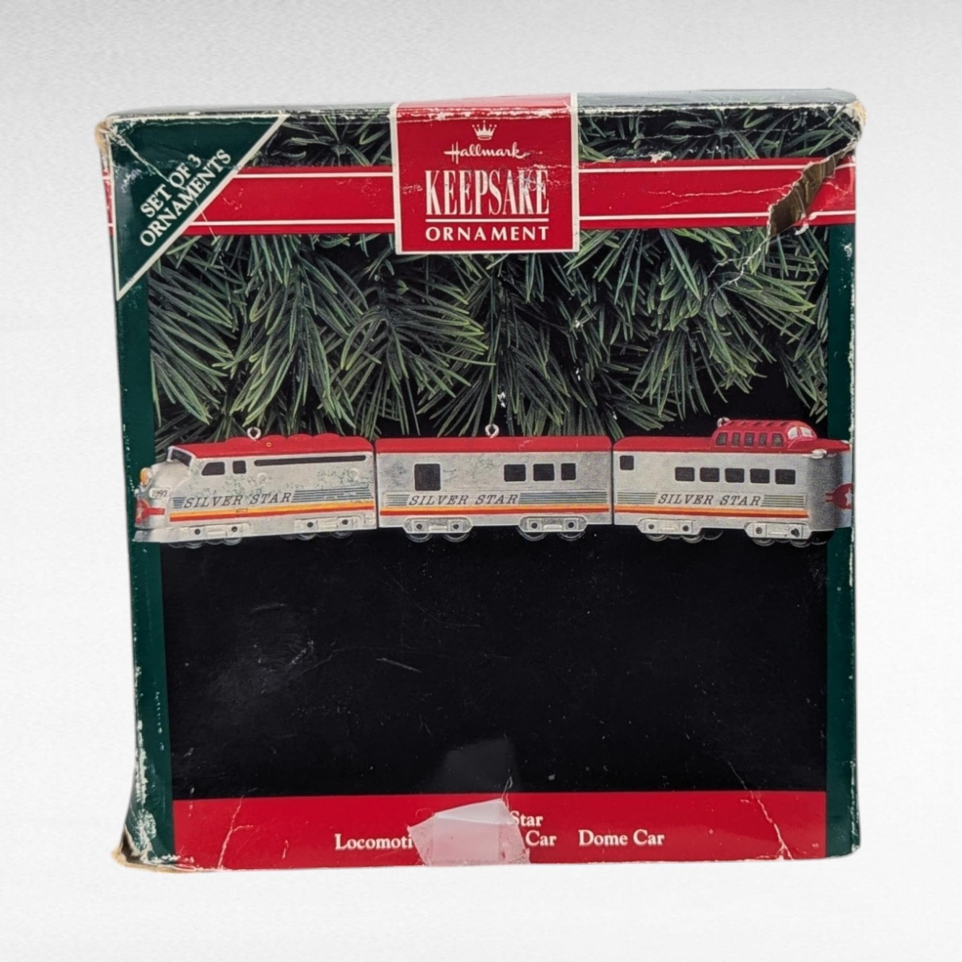 Vintage Hallmark Train Ornaments - Christmas Skyline Collection & Silver Star - 1992 Keepsake Ornaments with Boxes