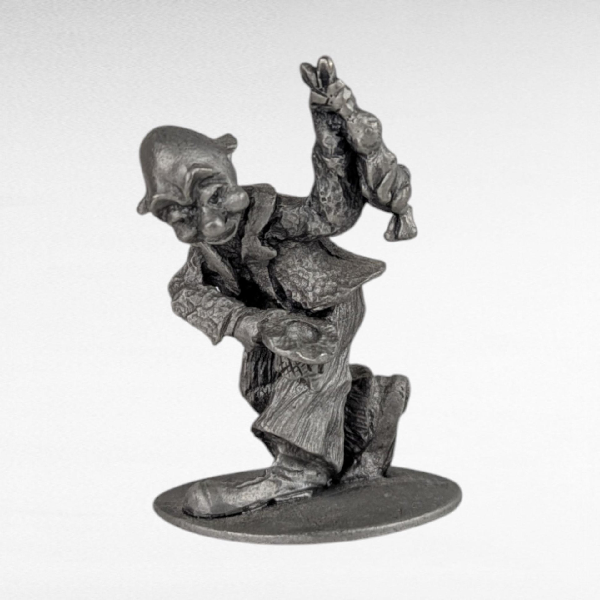 Vintage Pewter Clown Figurines Set, Metal Circus Clown Decor, Whimsical Clown Collection, Shelf Display