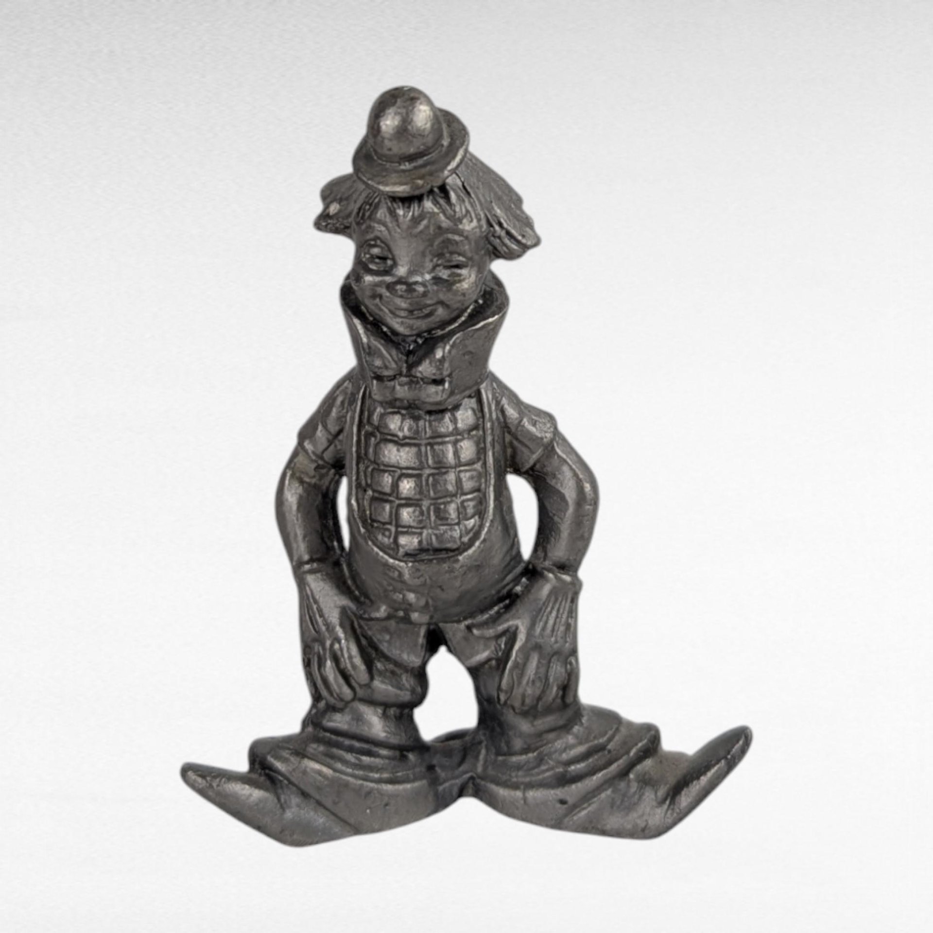 Vintage Pewter Clown Figurines Set, Metal Circus Clown Decor, Whimsical Clown Collection, Shelf Display