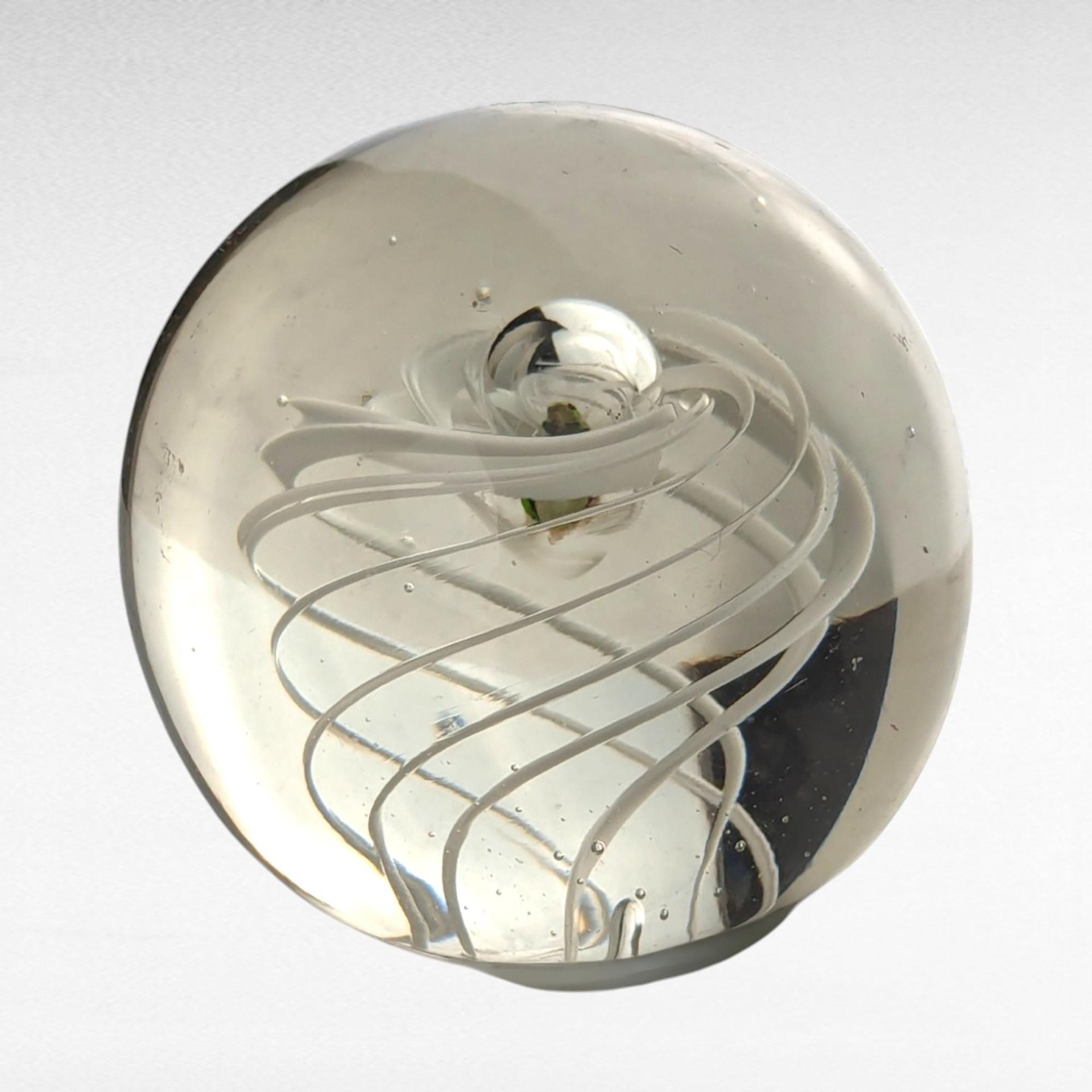Vintage Glass Swirl Paperweight, Clear Glass Paperweight with White Swirl Design, Desk Accessory