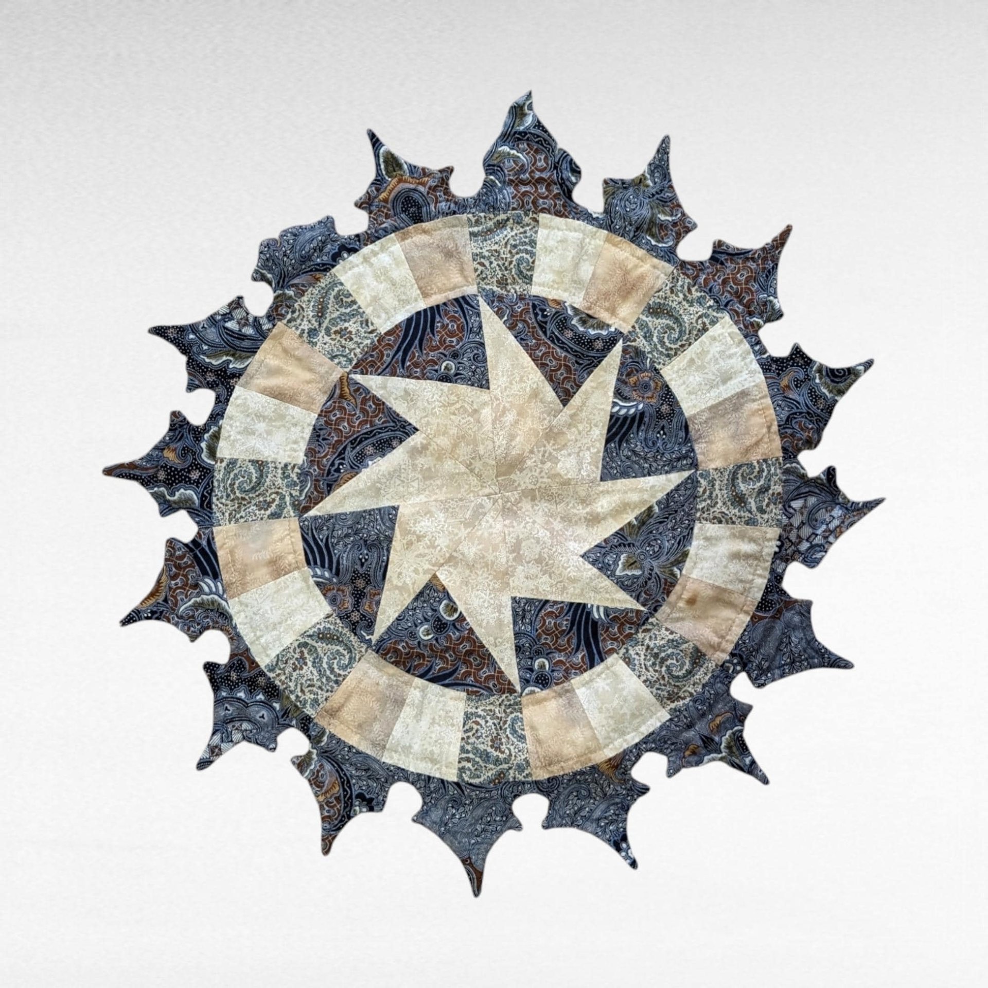 Vintage Quilted Table Topper, 18 Inch Round Centerpiece, Unique Home Decor, Gift for Her, Housewarming Present