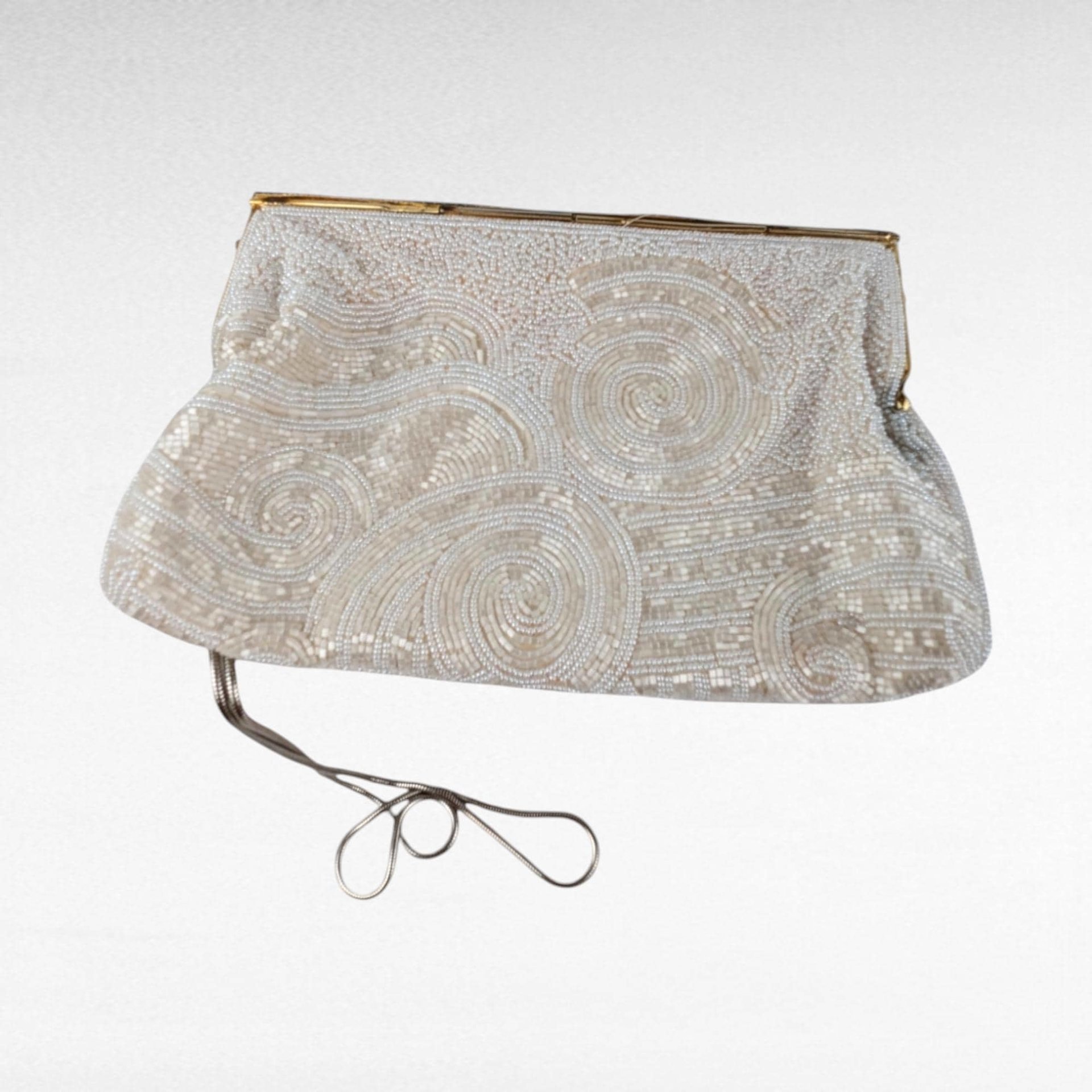 Vintage Hand Beaded Evening Bag, Creamy White, Formal Occasion Clutch, Wedding Guest Bag, Gift for Her