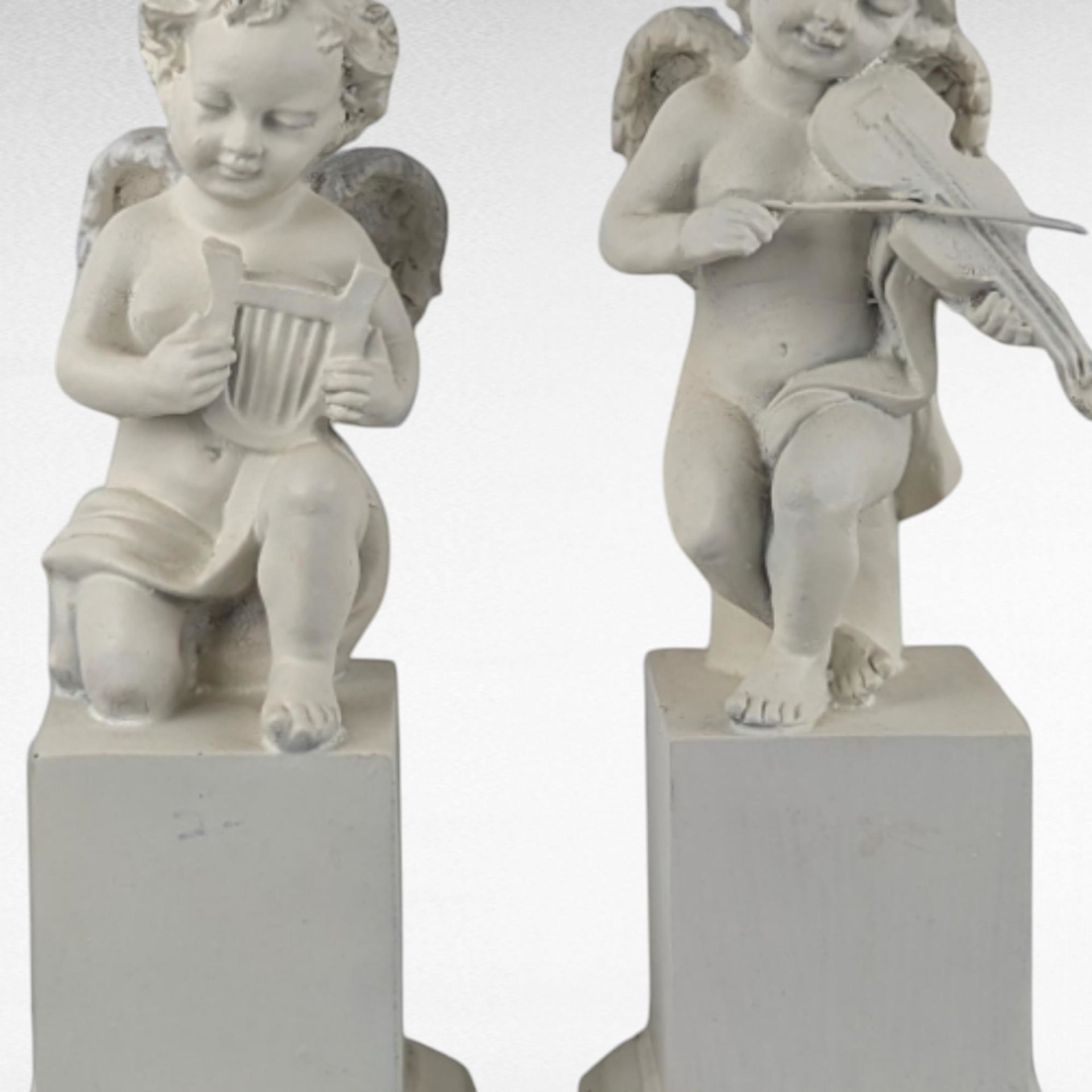 Vintage White Cherub Figurines, Musical Cherub Statues, Resin Cherub Decor, Angel Decor, Home Decor, Gift for Angel Lovers