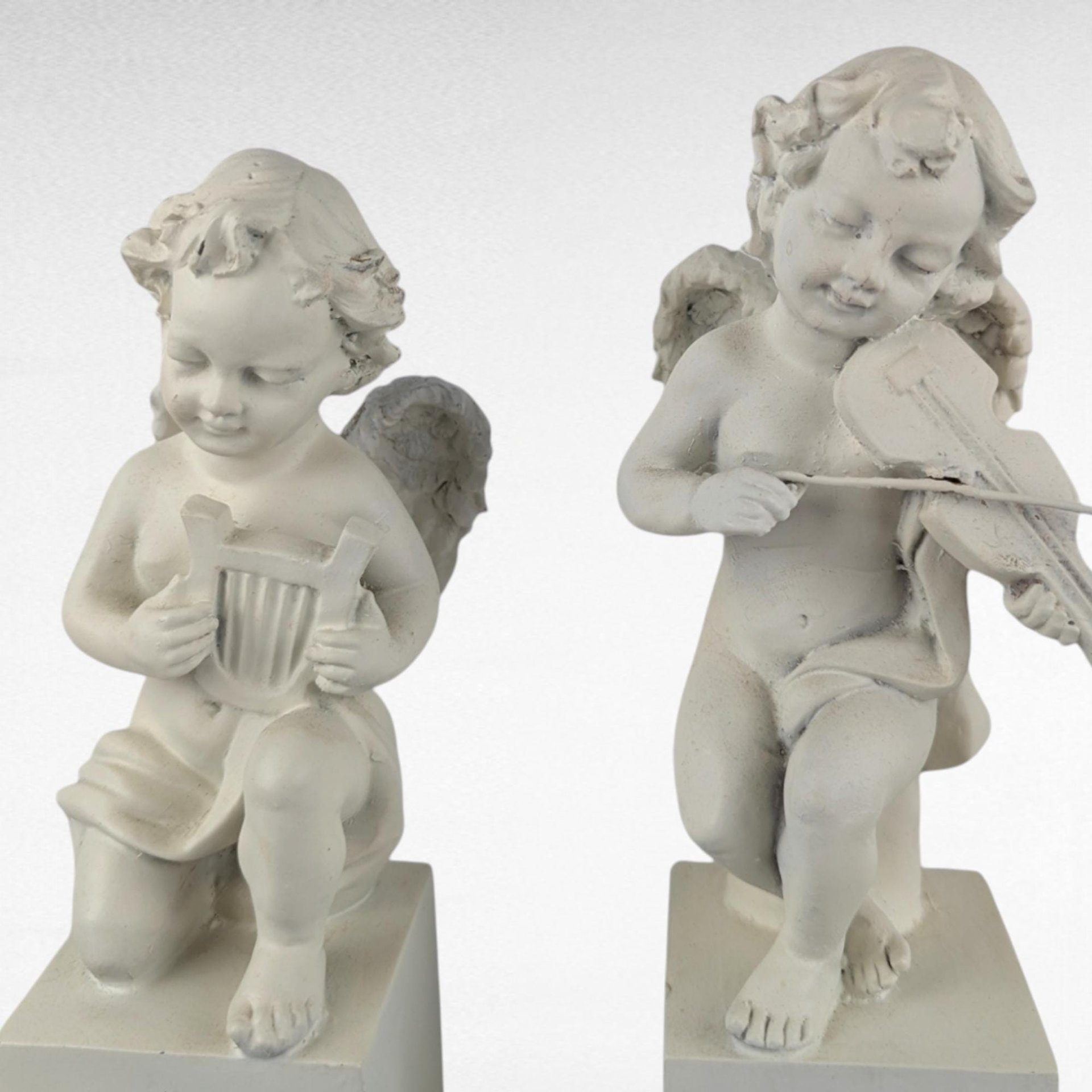 Vintage White Cherub Figurines, Musical Cherub Statues, Resin Cherub Decor, Angel Decor, Home Decor, Gift for Angel Lovers