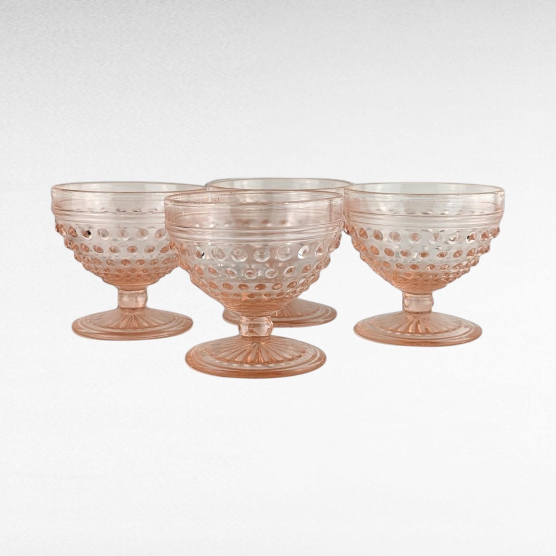 Vintage Anchor Hocking Pink Hobnail Sherbet Glasses, Set of 4, Dessert Glasses, Ice Cream Dishes, Retro Kitchenware