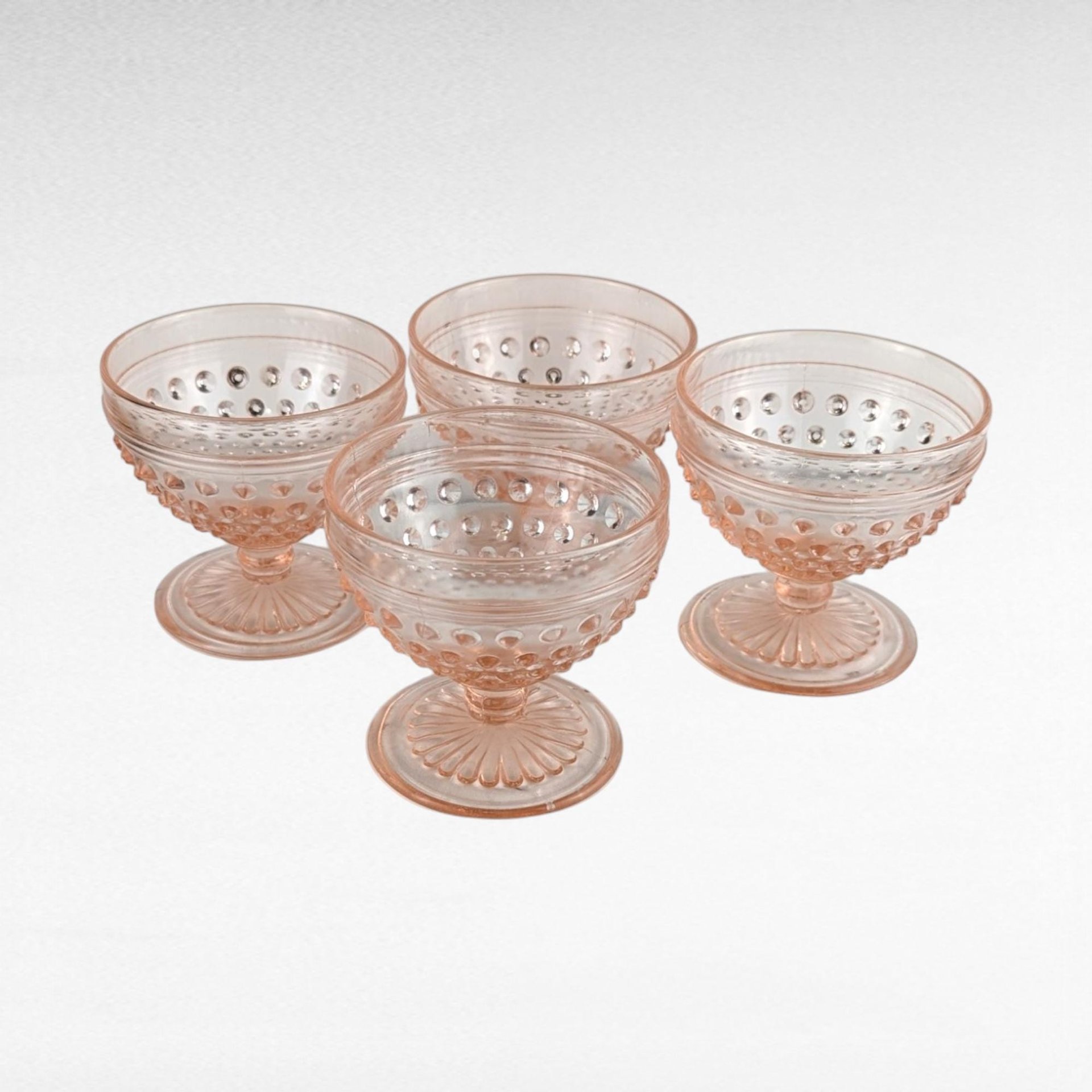 Vintage Anchor Hocking Pink Hobnail Sherbet Glasses, Set of 4, Dessert Glasses, Ice Cream Dishes, Retro Kitchenware