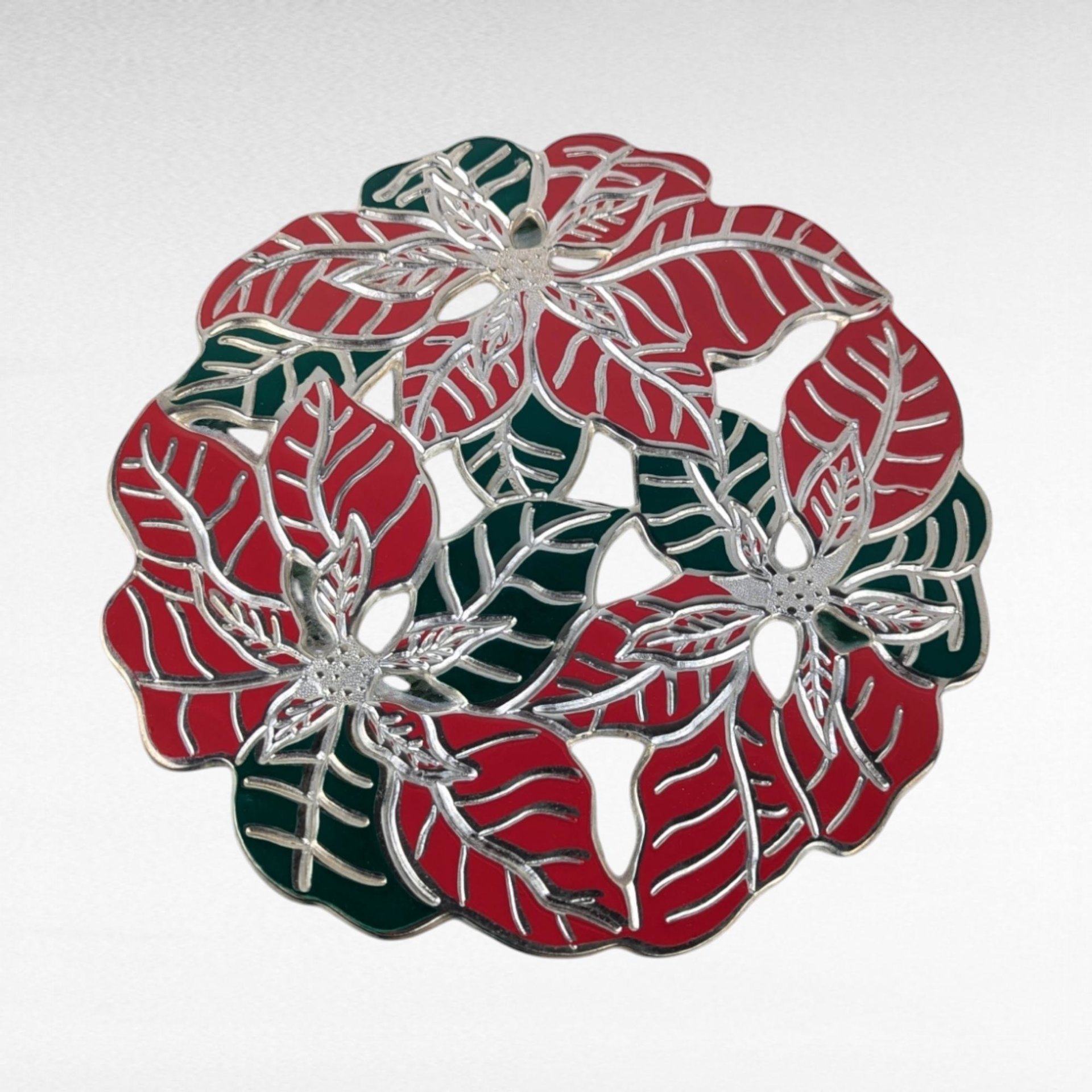Vintage Metal Poinsettia Trivet, Holiday Decor, Christmas Gift, Wall Hanging, 8.5 Inch, Original Box