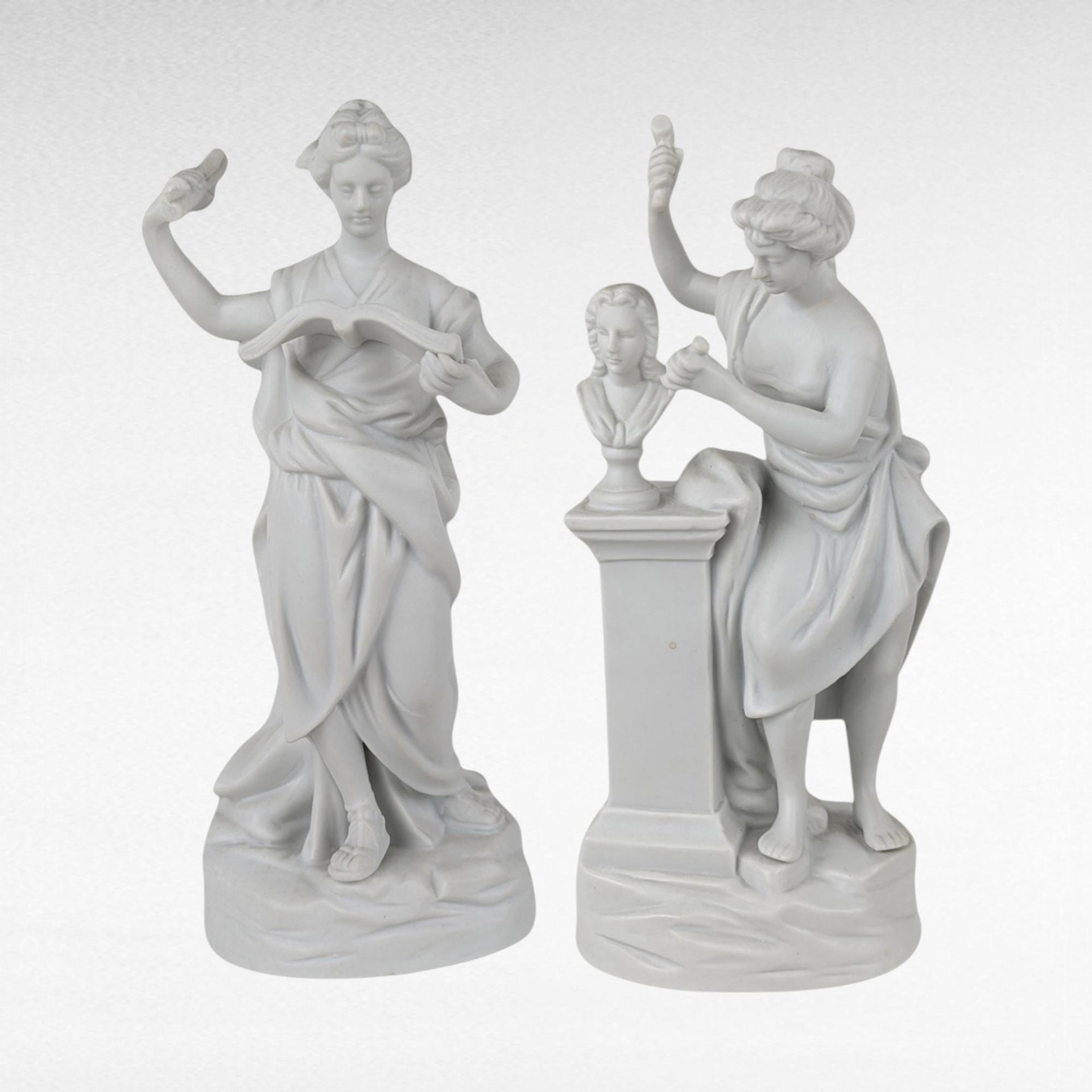 Vintage Andrea by Sadek Bisque Greek Muse Figurines, Memory & Artist Pair, 8.5" Elegant Home Decor, Gift for Art Lovers, Shelf Decor