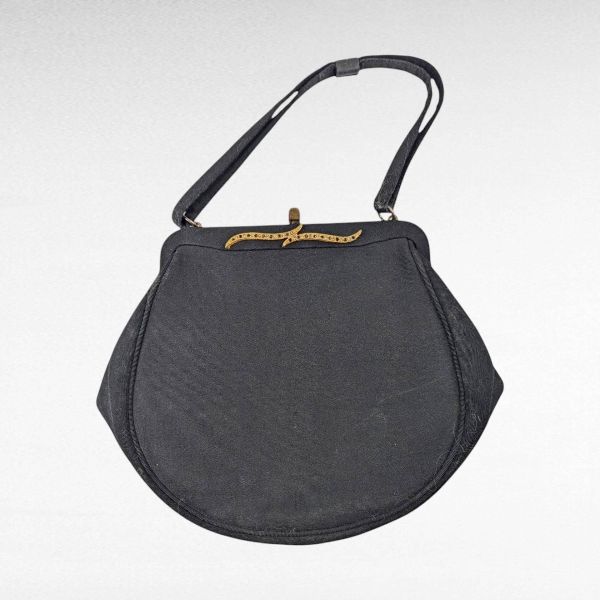 Vintage Black Evening Bag, Gold Tone Clasp, Classic Formal Handbag, Gift for Her