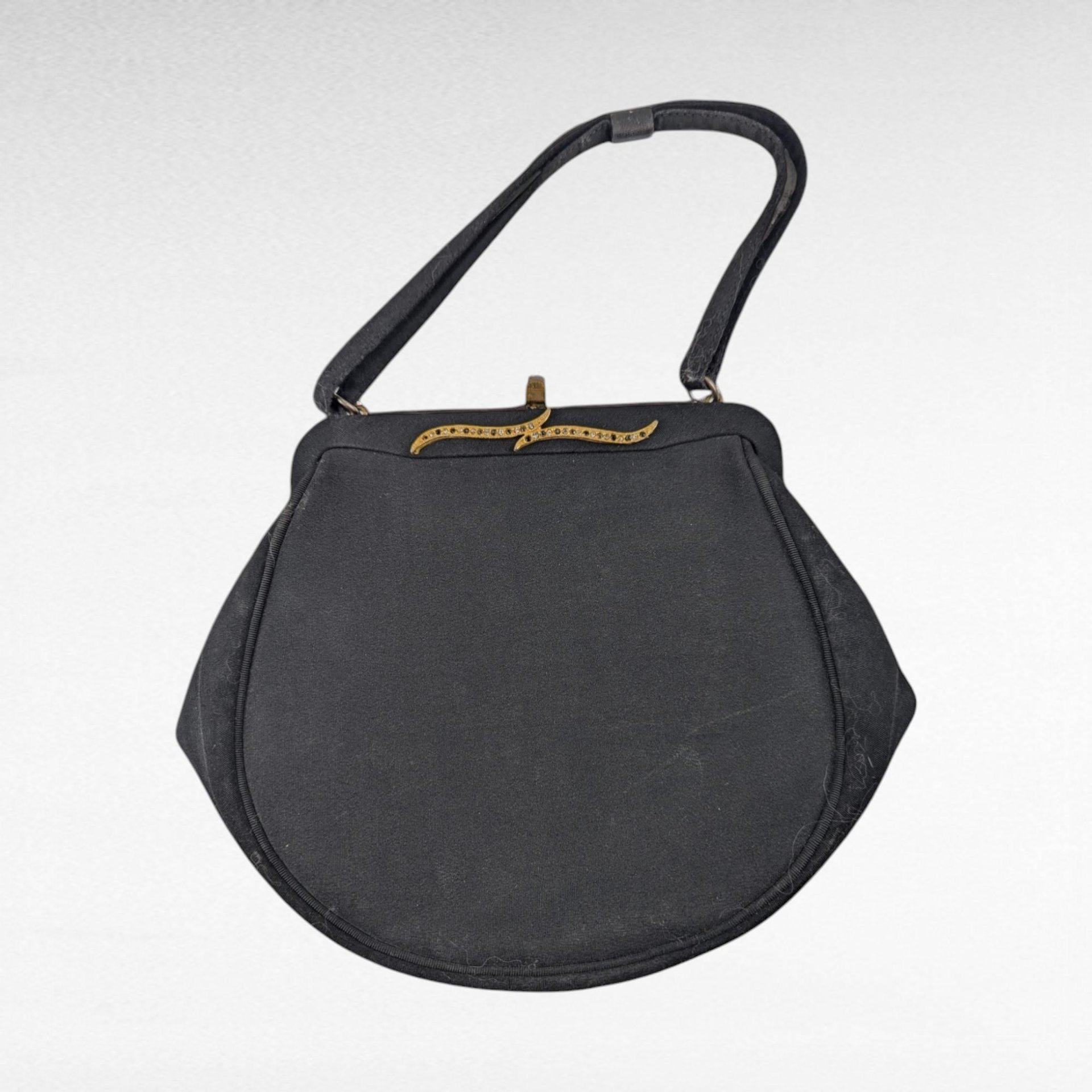 Vintage Black Evening Bag, Gold Tone Clasp, Classic Formal Handbag, Gift for Her