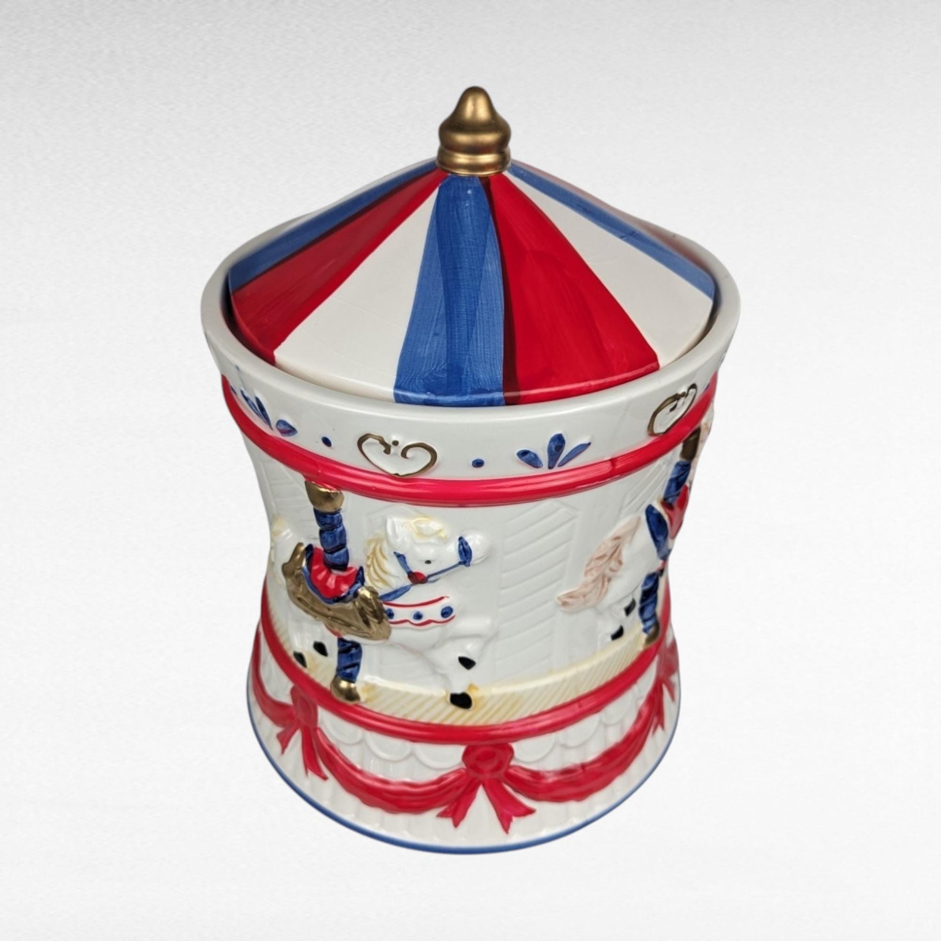 Vintage AMC Carousel Musical Cookie Jar | Ceramic | Plays "It's a Small World"