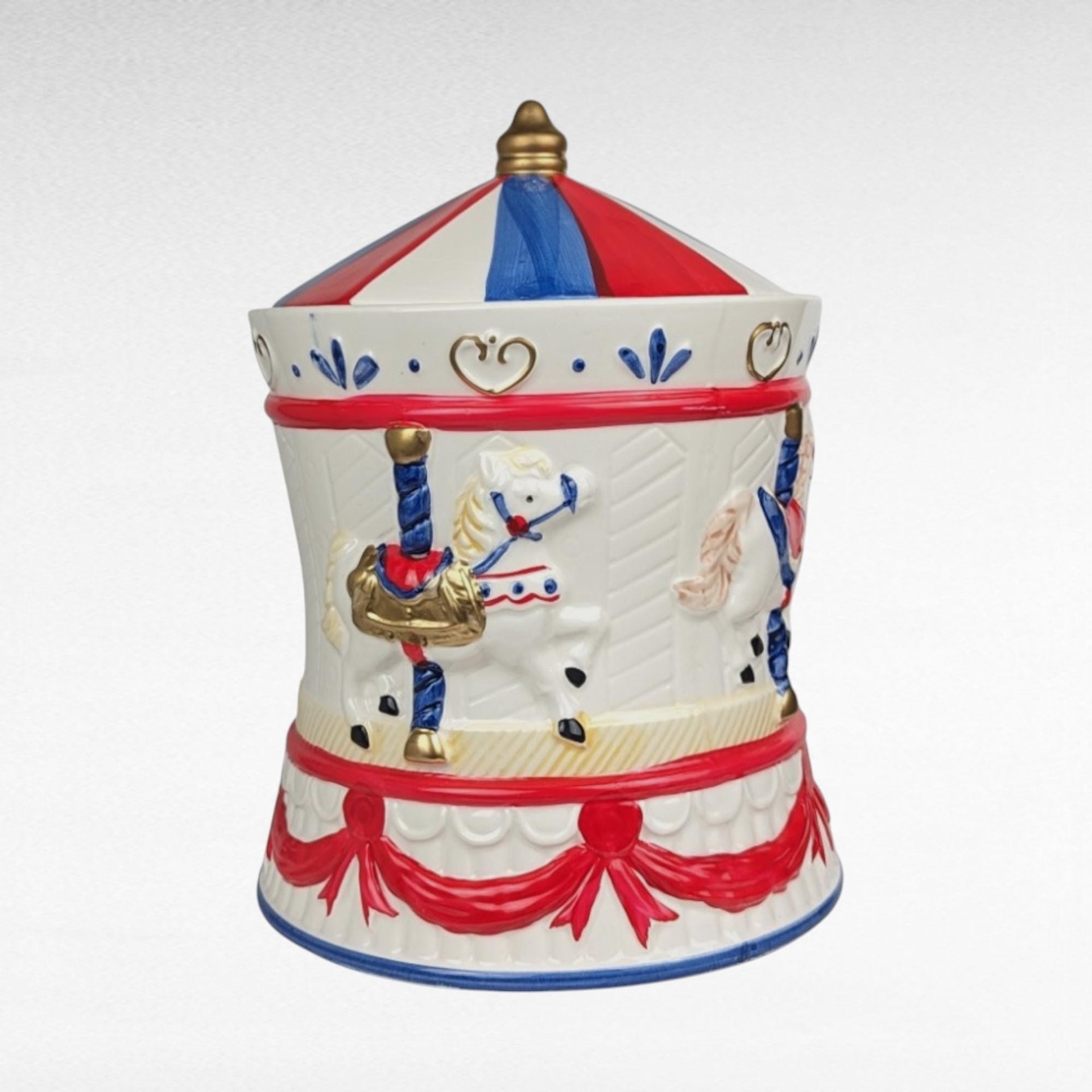 Vintage AMC Carousel Musical Cookie Jar | Ceramic | Plays "It's a Small World"