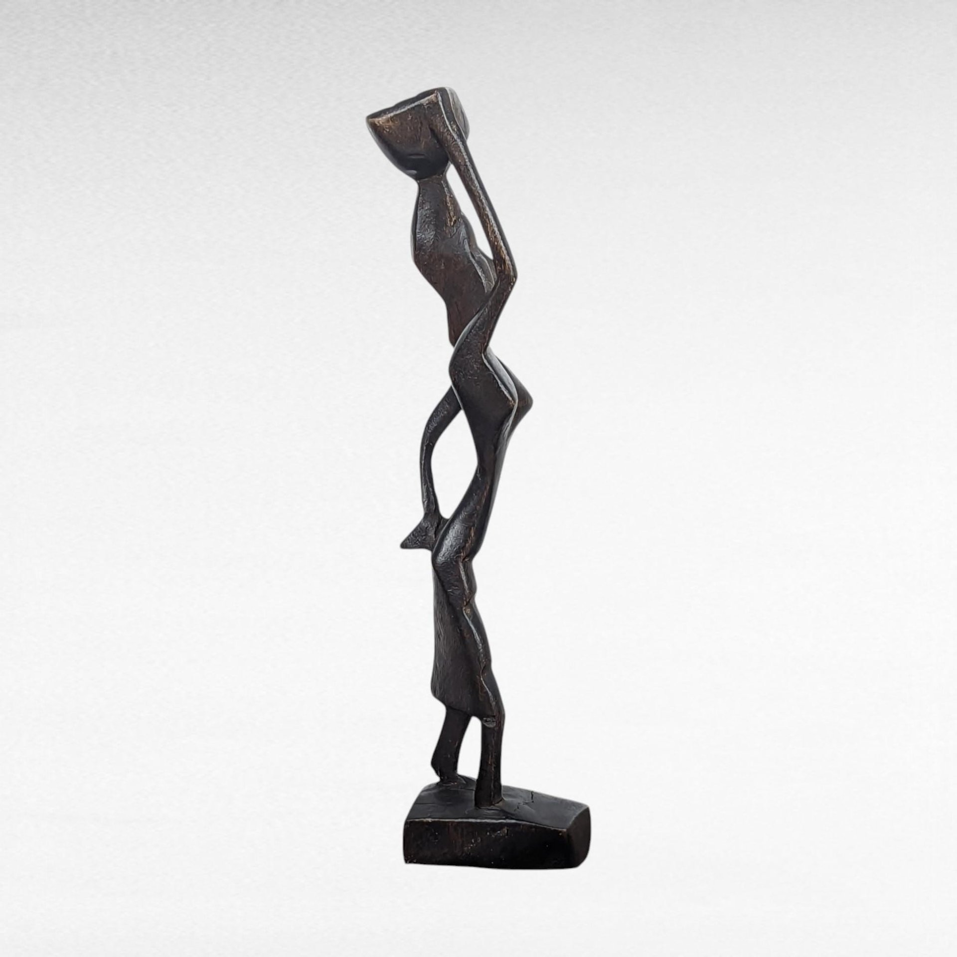 Vintage Hand Carved Wooden Figurines, Tribal Art Decor, African Woman on Horse, Man with Pole, Collectible Wood Carvings
